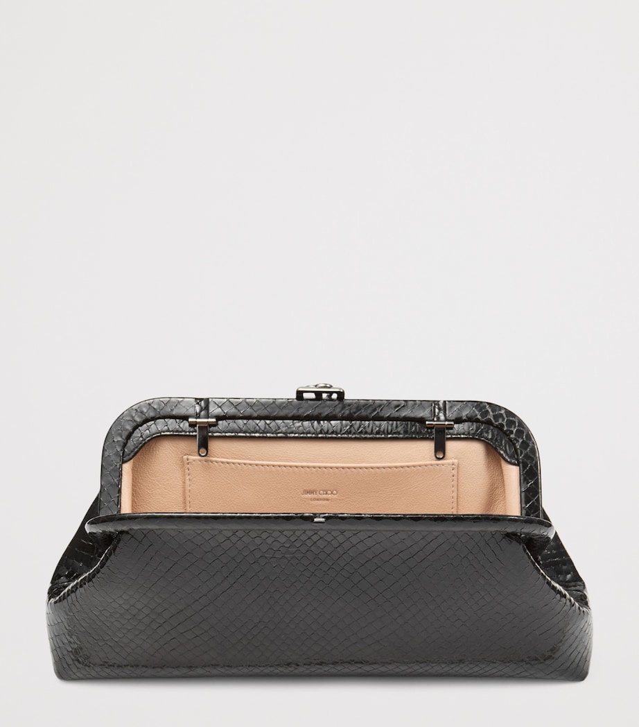 Skylar Snake-Embossed Leather Clutch Bag BLACK/DARK SILVER Image 5