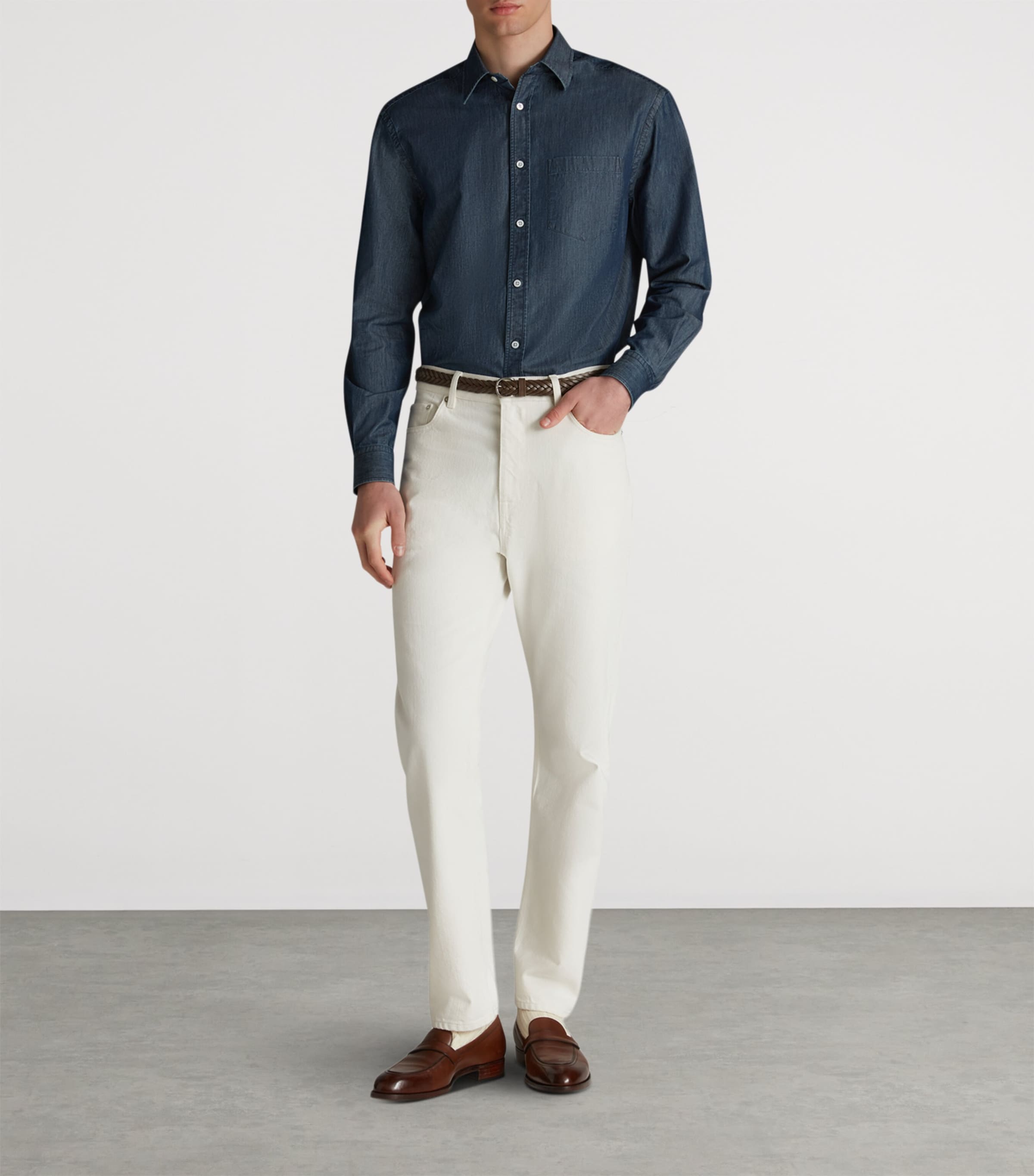 Cotton-Cashmere Chambray Shirt 401INDIGO Image 2