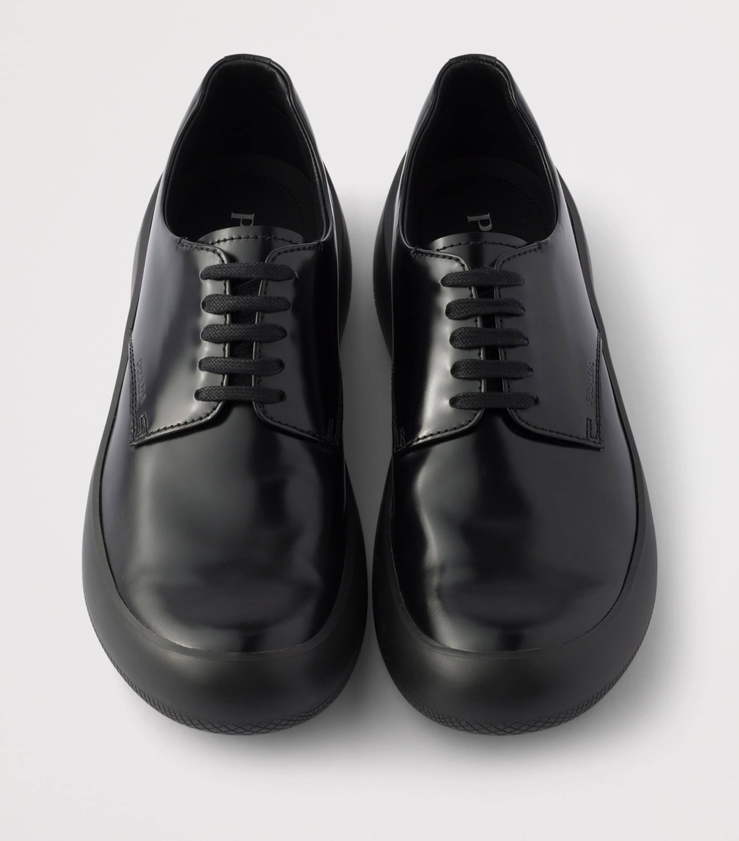 Prada Leather Logo Derby Shoes Black Image 3