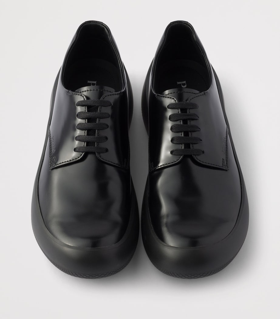 Prada Leather Logo Derby Shoes Black Image 3