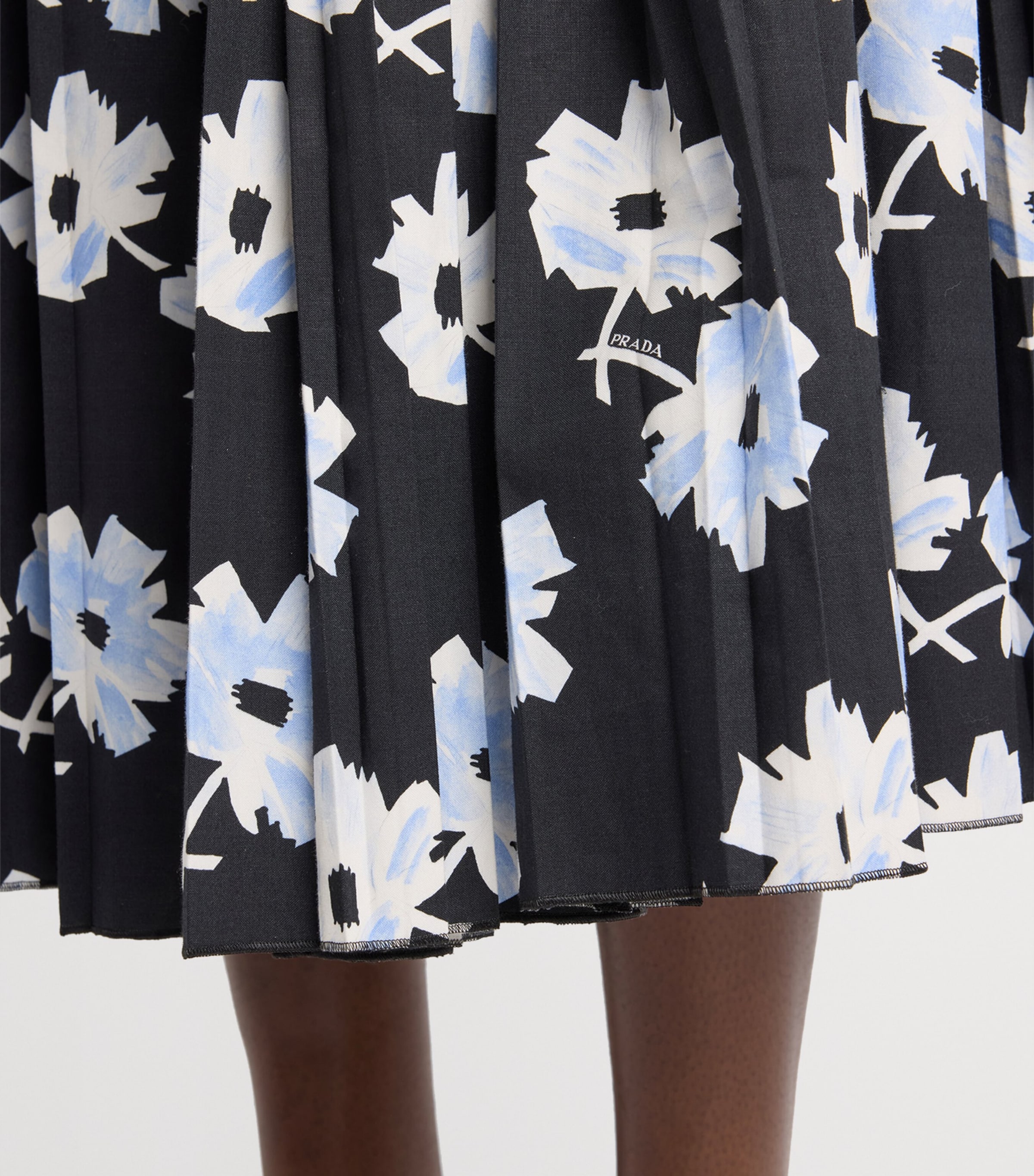 Prada Womens Cotton Pleated Midi Skirt Black Image 4
