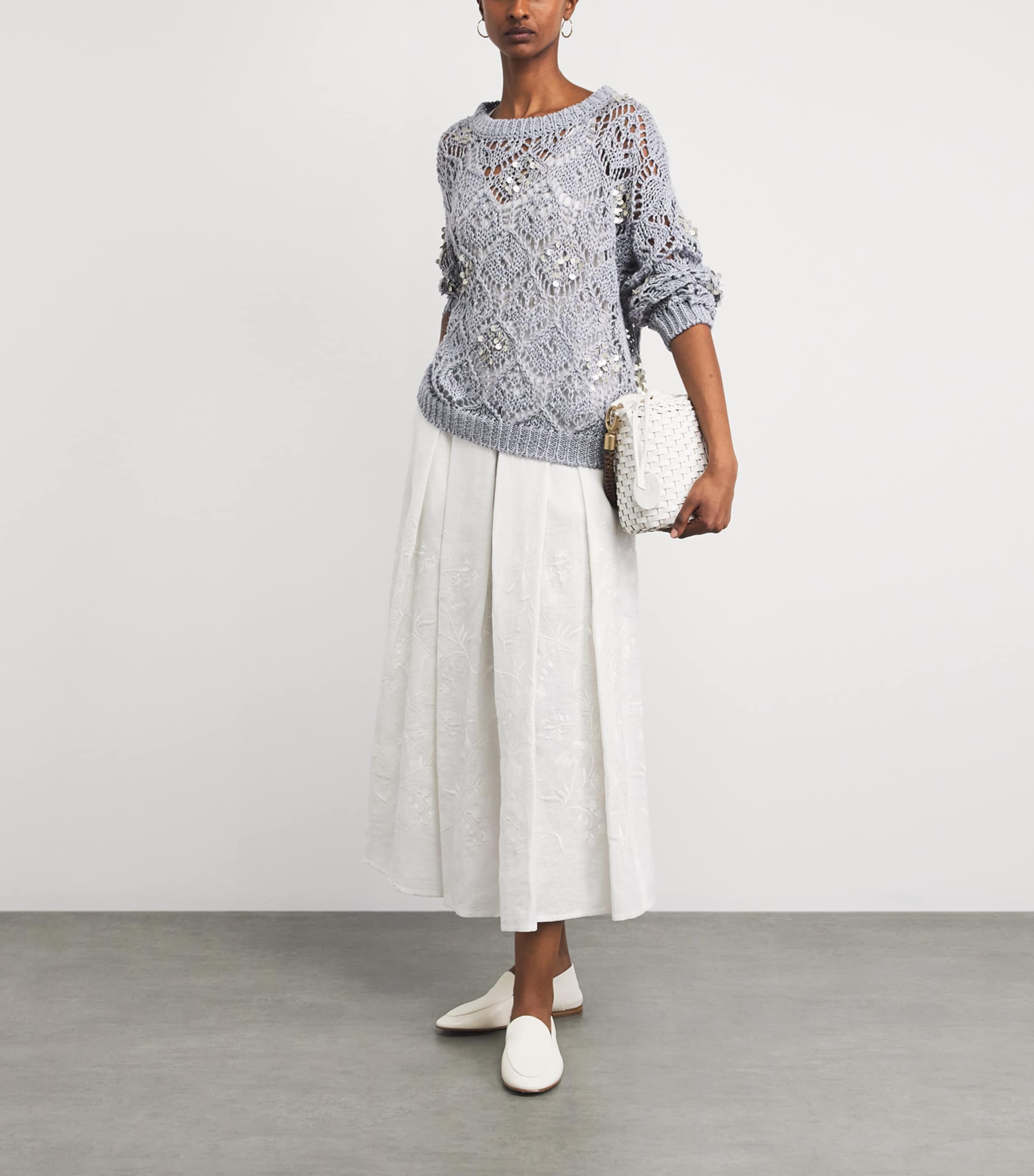Eleventy Womens Linen Sequin-Embellished Sweater Nuvola Image 2