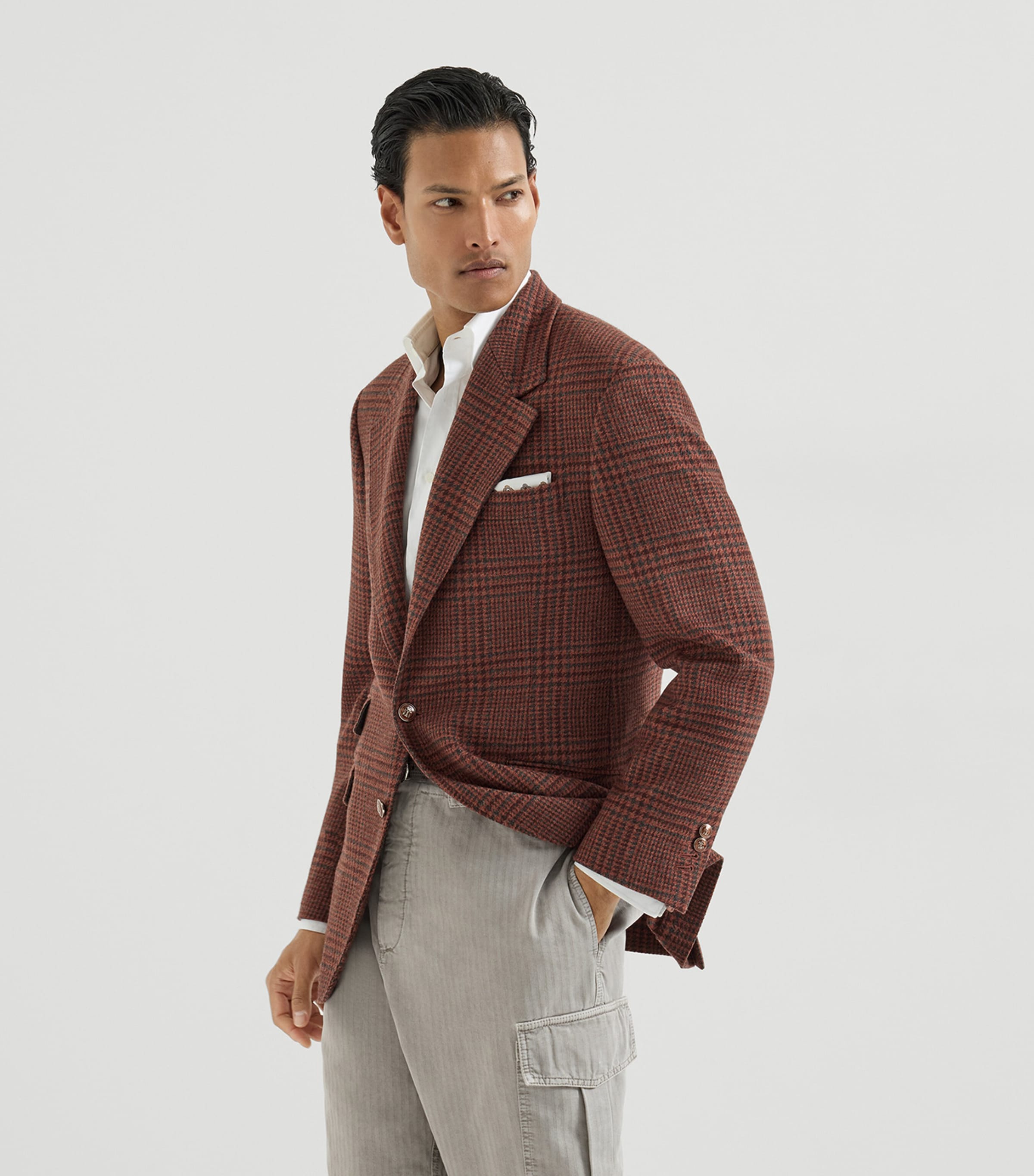 Brunello Cucinelli Mens Cashmere Check Cavallo Blazer Image 4