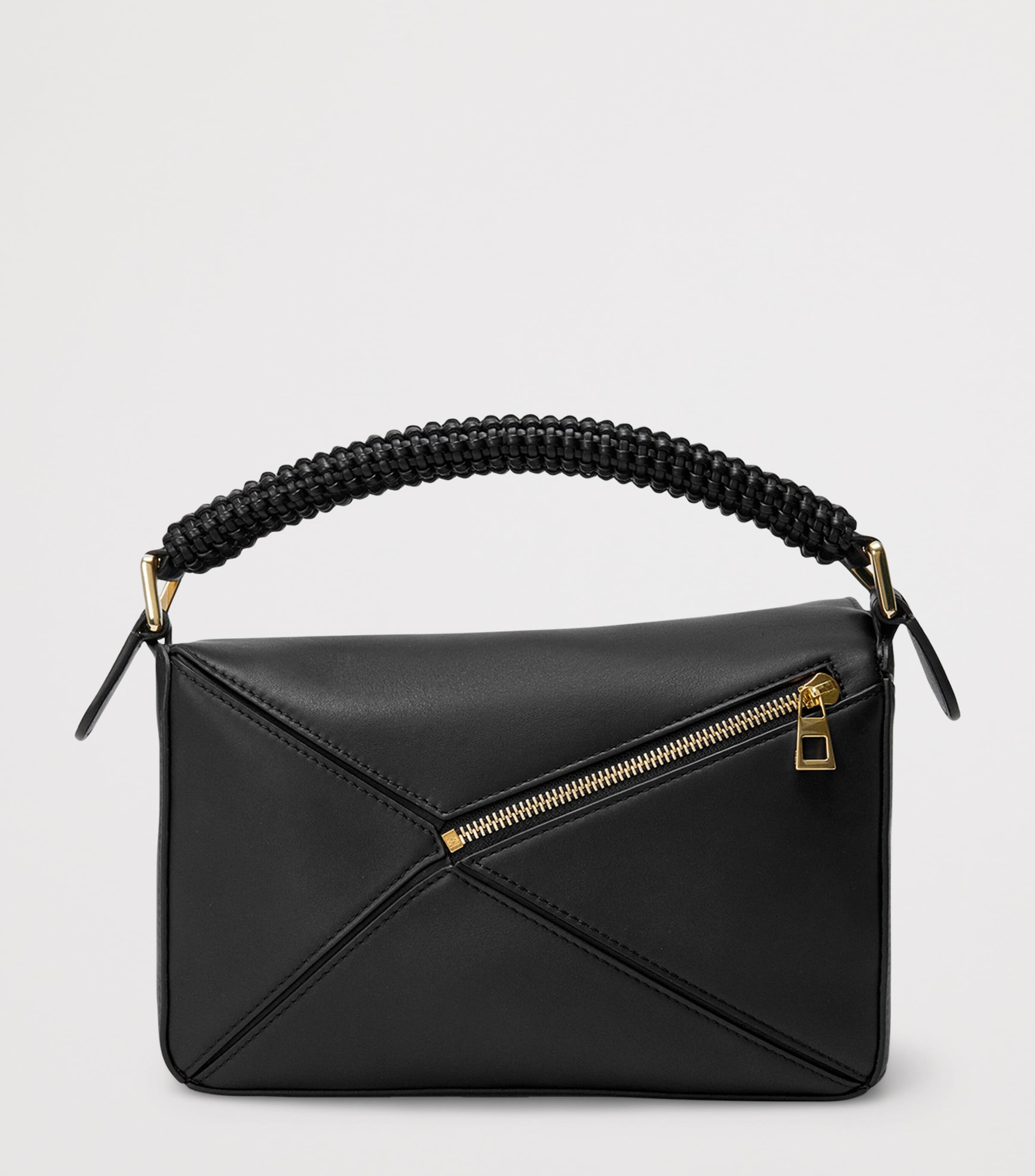 LOEWE Small Leather Woven Top-Handle Bag Black Image 4