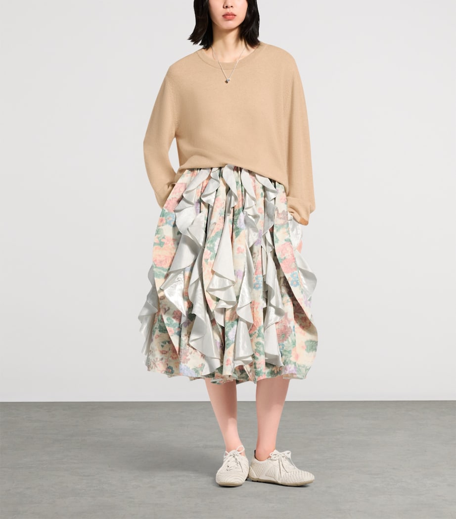 LOUIS VUITTON Womens Floral Ruffle-Insert Midi Skirt Beige Image 2