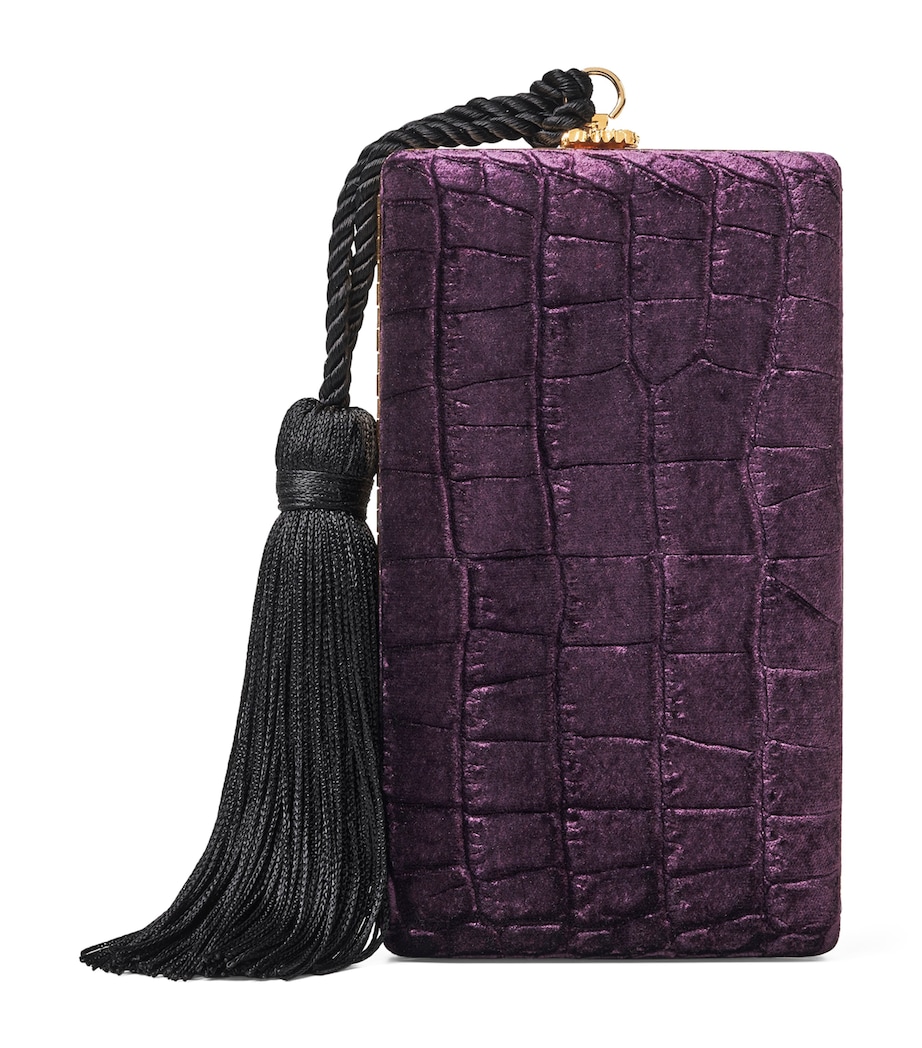 Velvet Croc-Embossed Paloma Box Clutch Bag FIG Image 1