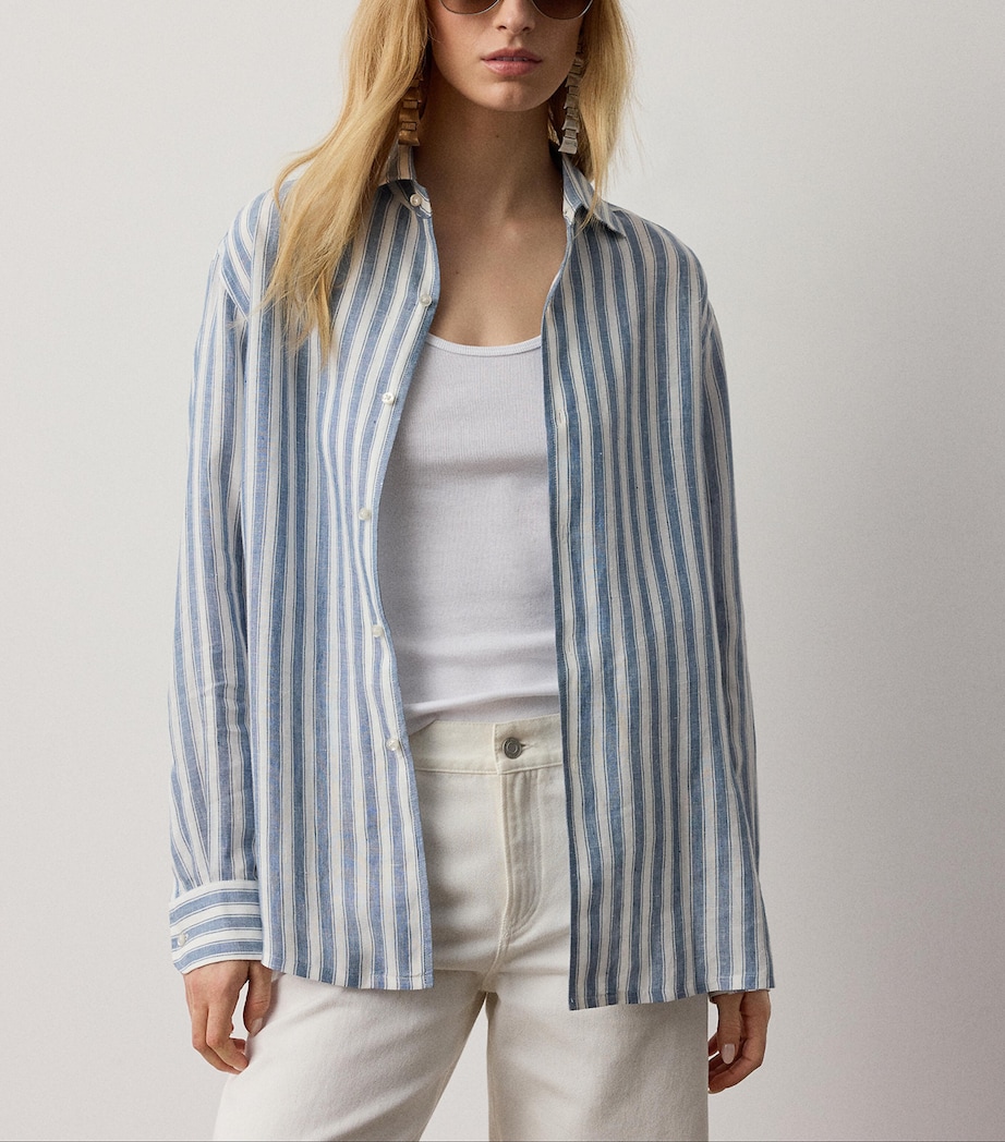 Ralph Lauren Collection Womens Linen Capri Shirt Chambray Blue/cream Image 2