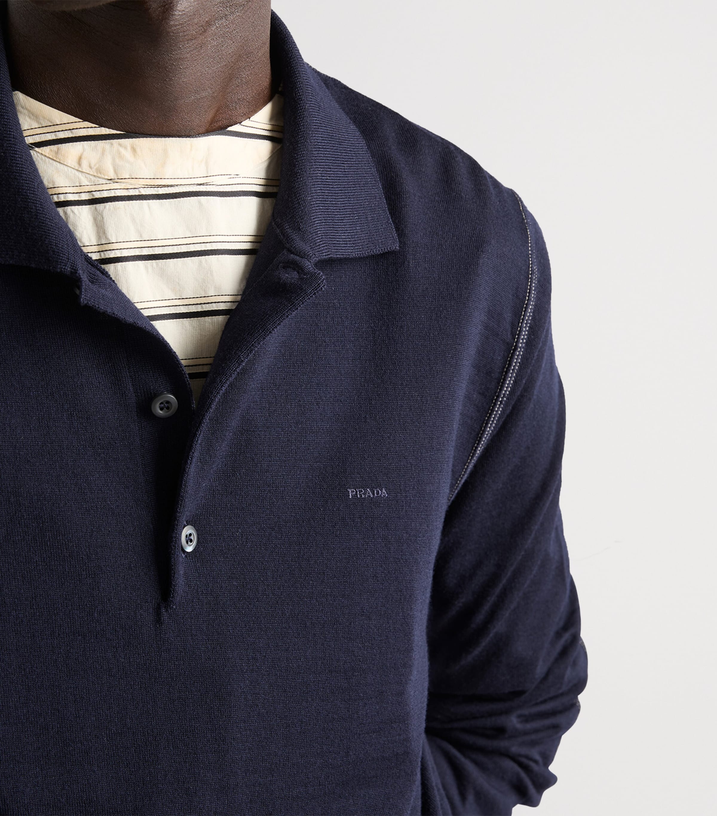 Prada Mens Wool Logo Polo Sweater Blue Image 4