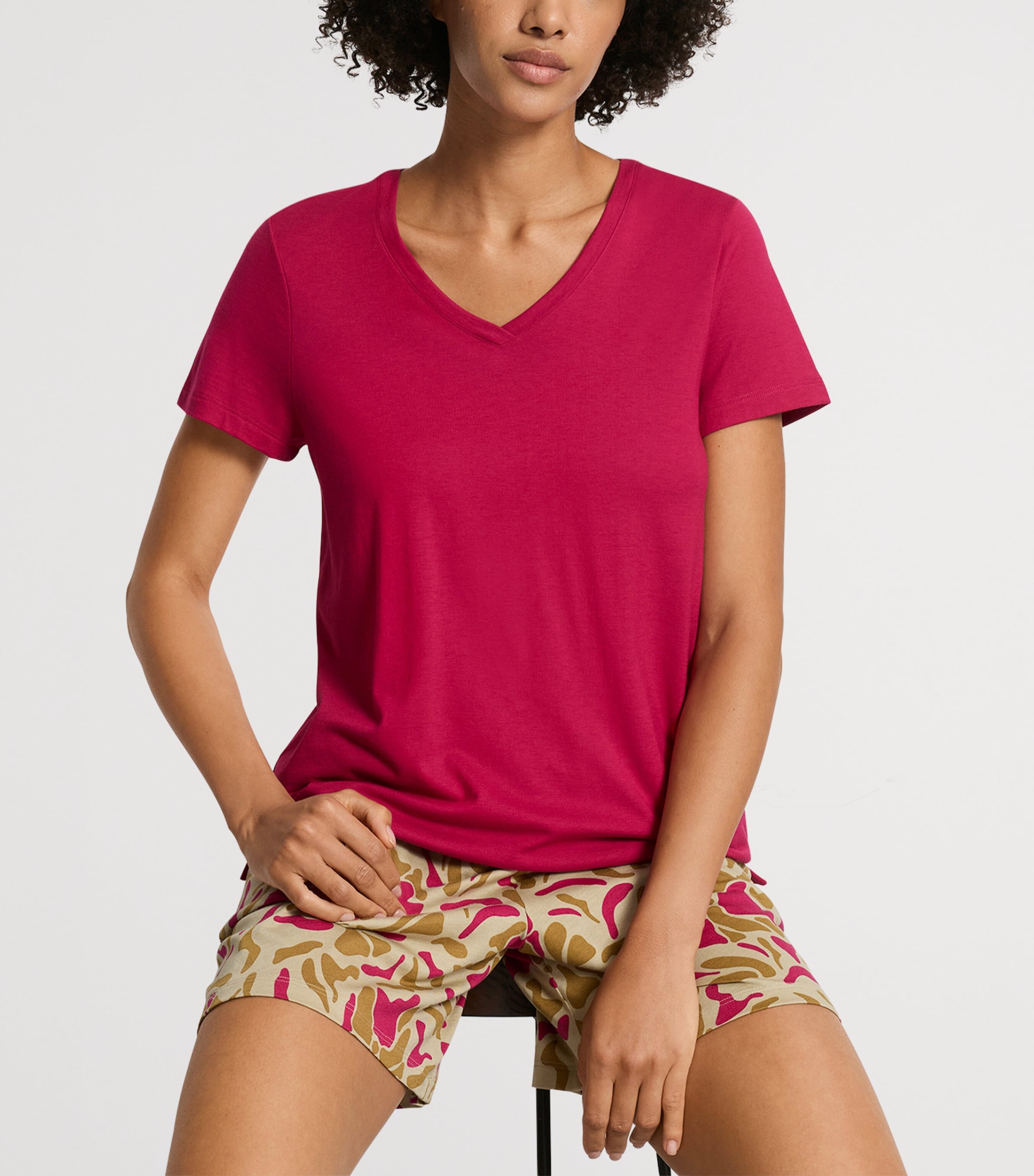 Hanro Womens Stretch-Cotton Sleep & Lounge T-Shirt Light Sangria Image 2