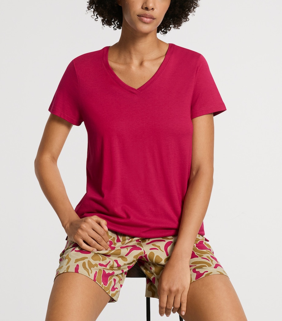Hanro Womens Stretch-Cotton Sleep & Lounge T-Shirt Light Sangria Image 2