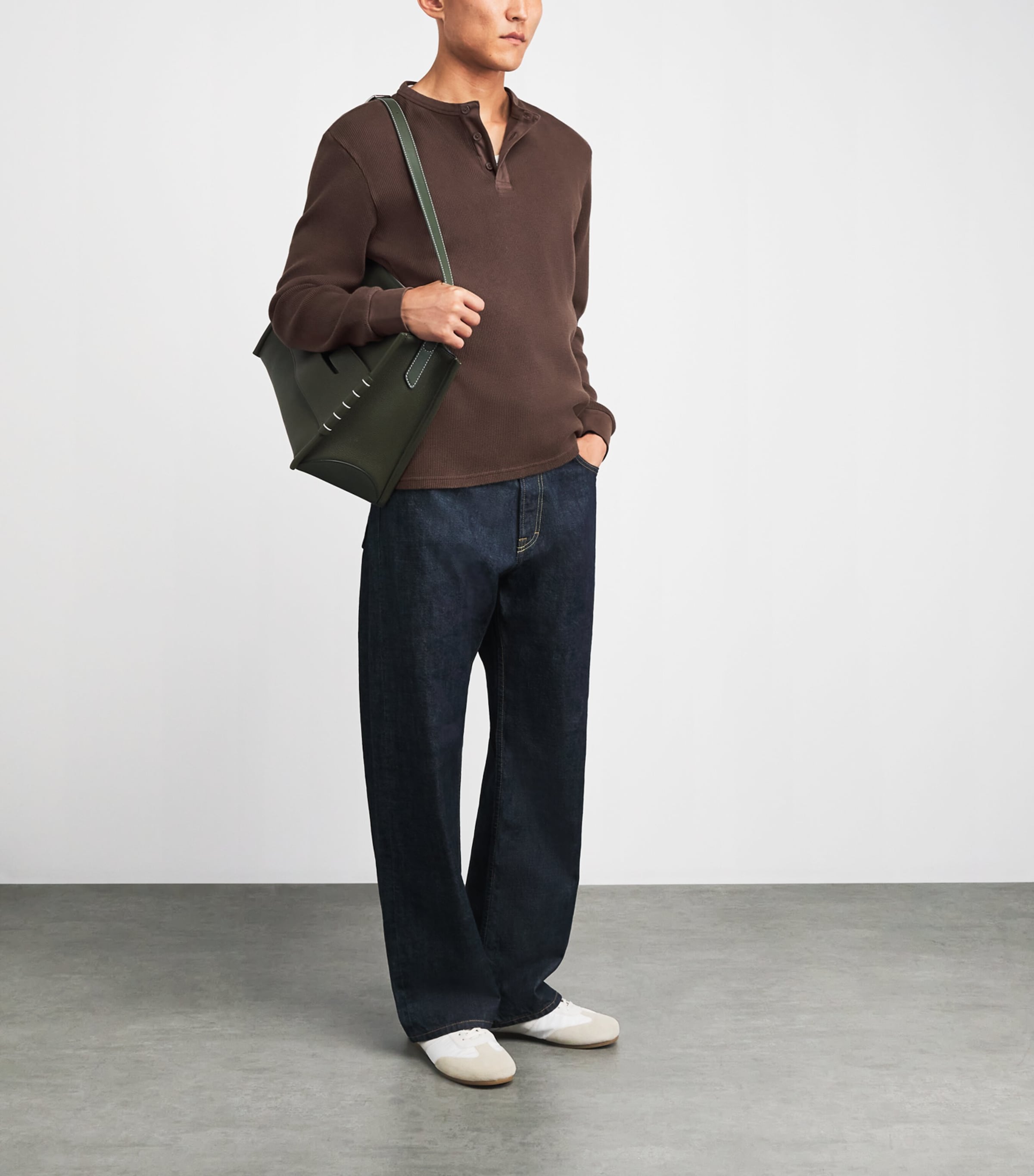 Wax London Mens Cotton Caleb Henley Top Brown Image 2