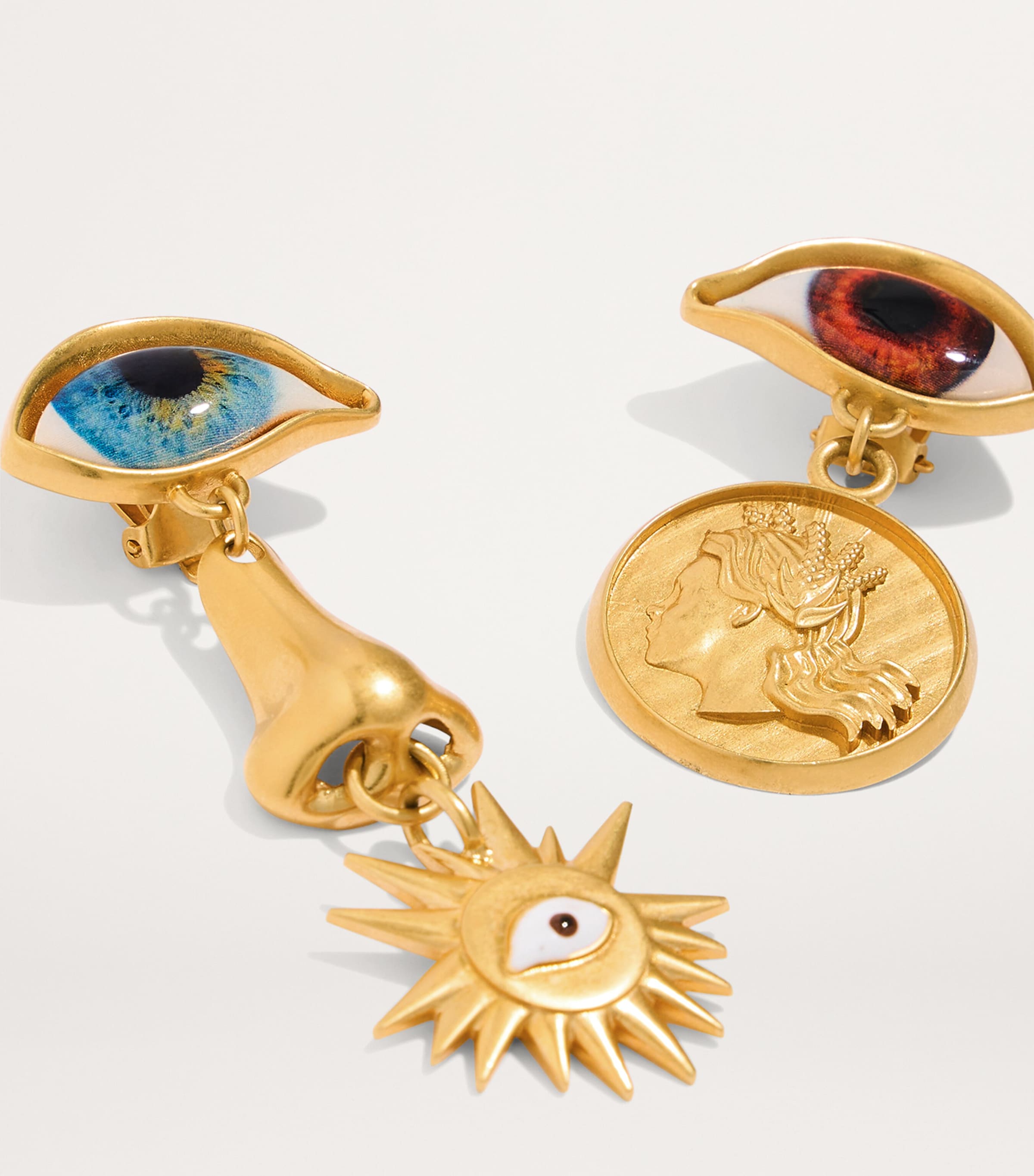 Eye Charm Drop Earrings 001GOLD Image 2