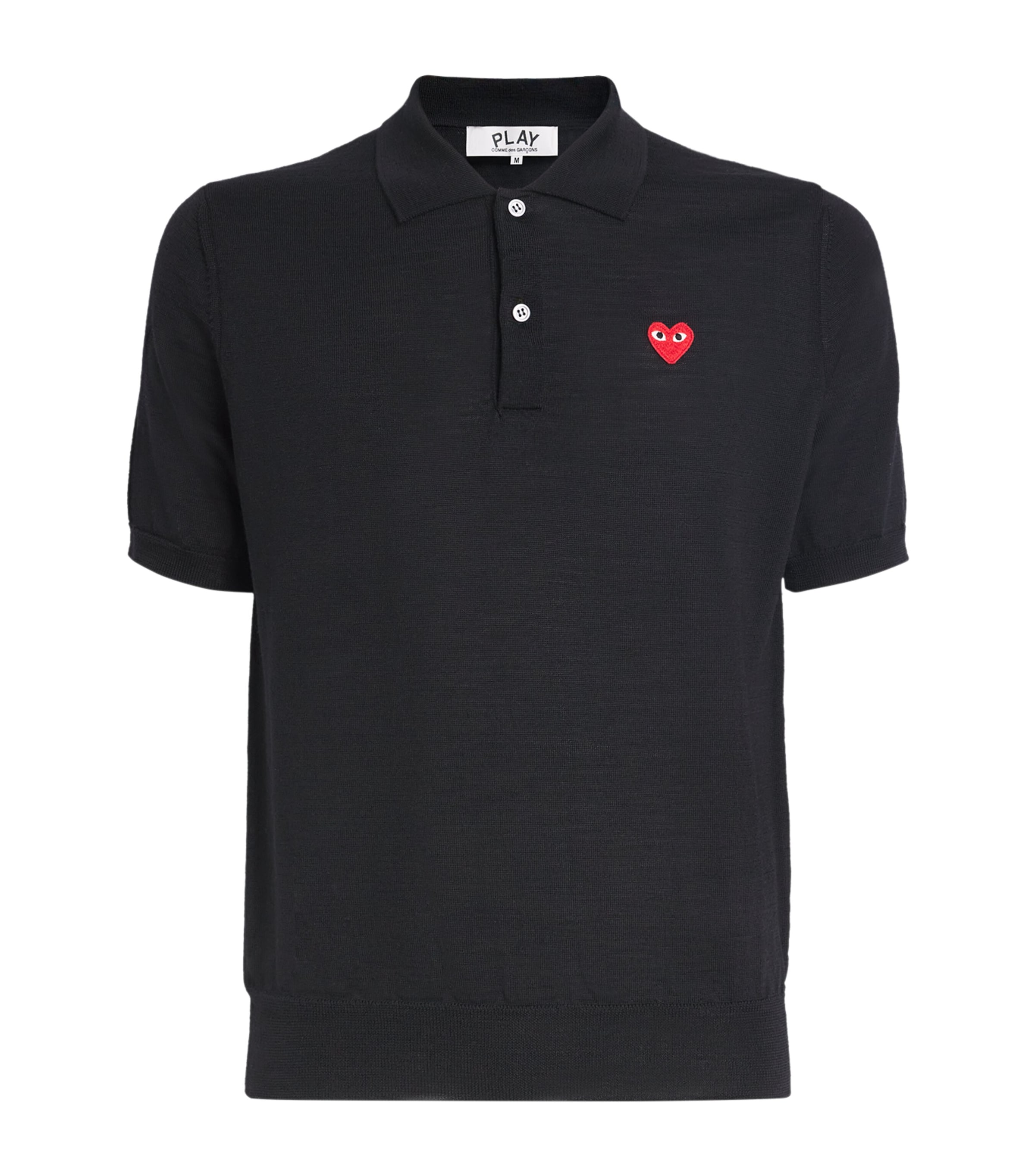 Comme Des Garçons Play Wool Heart Logo Polo Shirt In Black