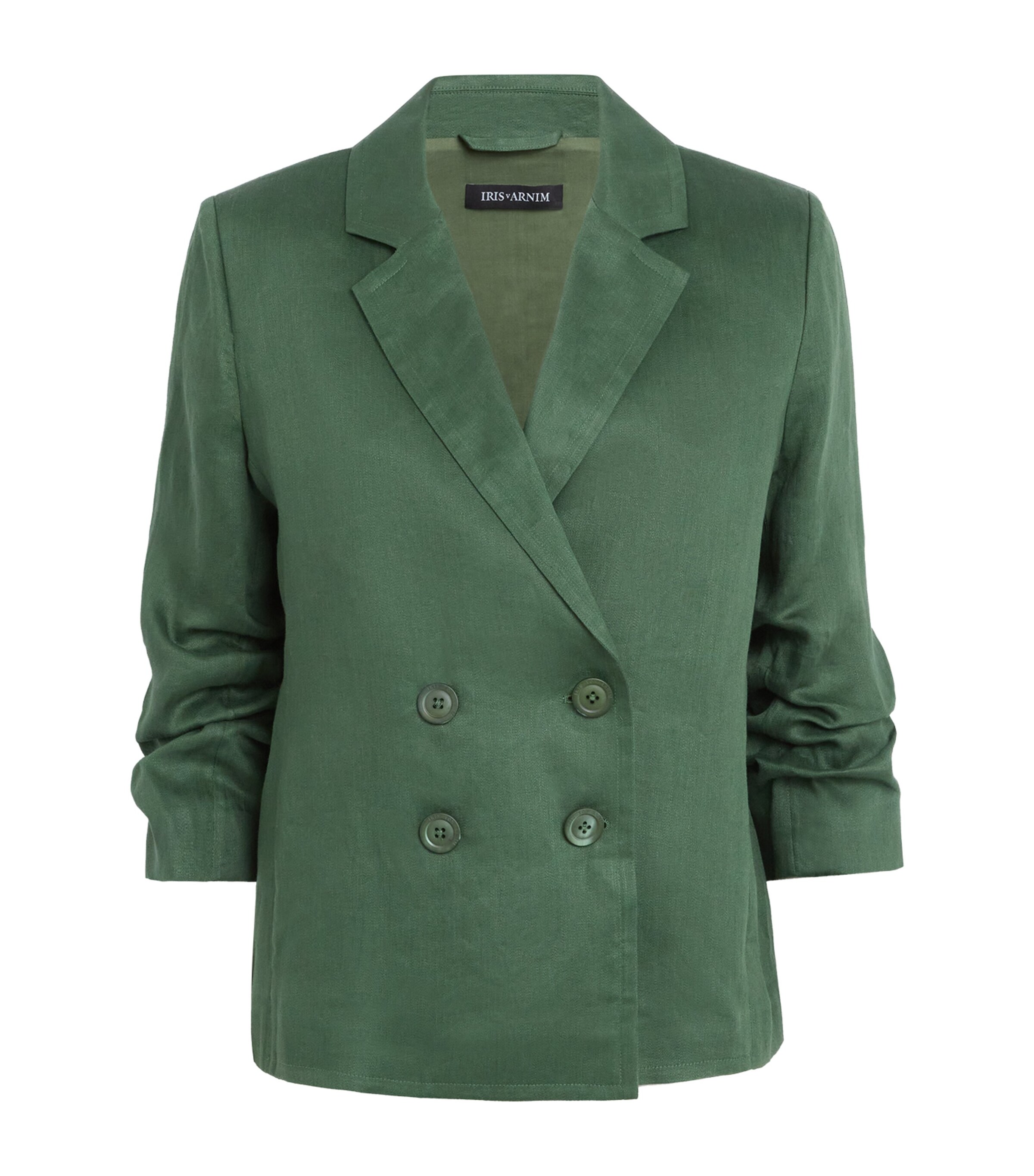 Iris Von Arnim Womens Linen Cinched-Sleeve Blazer Pine Image 1
