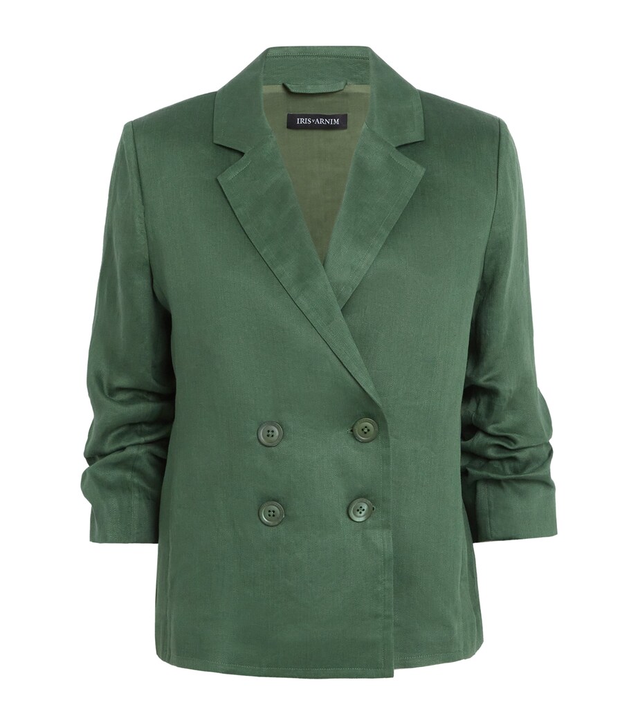 Iris Von Arnim Womens Linen Cinched-Sleeve Blazer Pine Image 1
