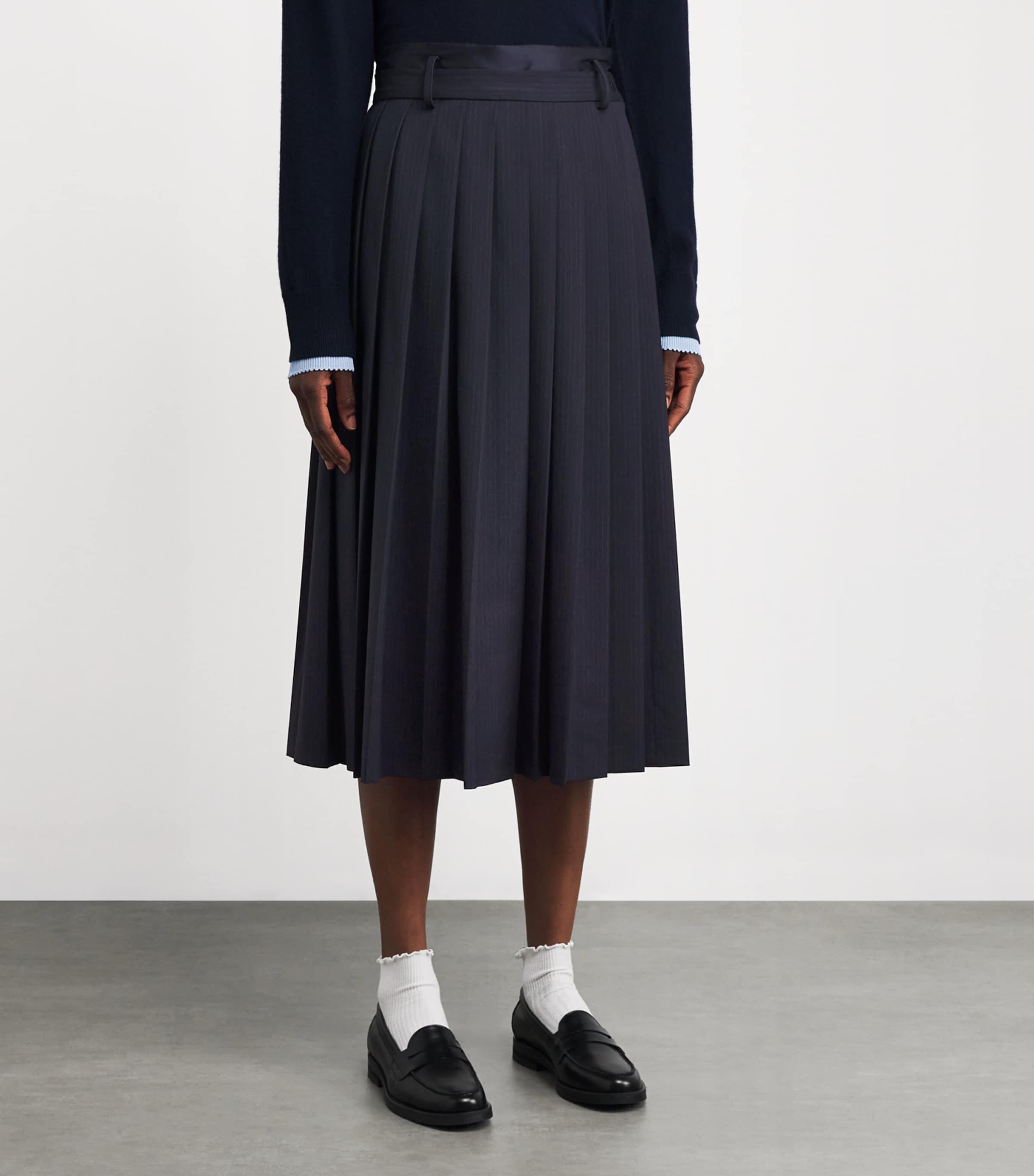 Wool-Blend Pleated Midi Skirt NAVY BLUE Image 3