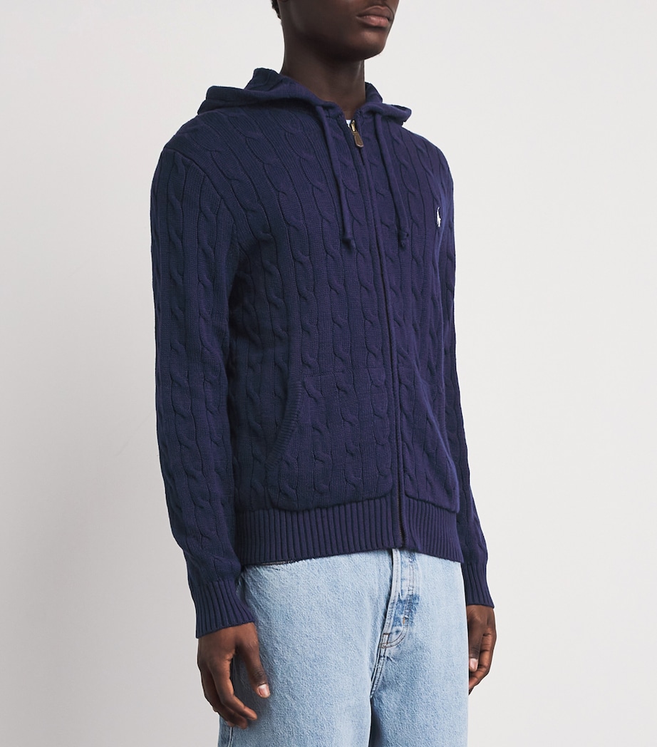 Polo Ralph Lauren Mens Cotton Cable-Knit Zip-Up Hoodie Bright Navy Image 4