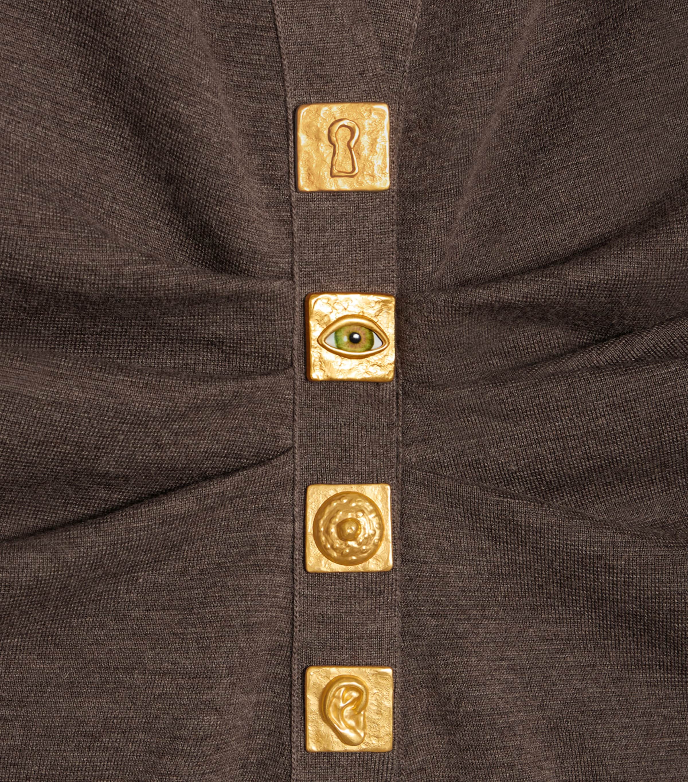 Schiaparelli Womens Wool Draped Cardigan Brown Image 6