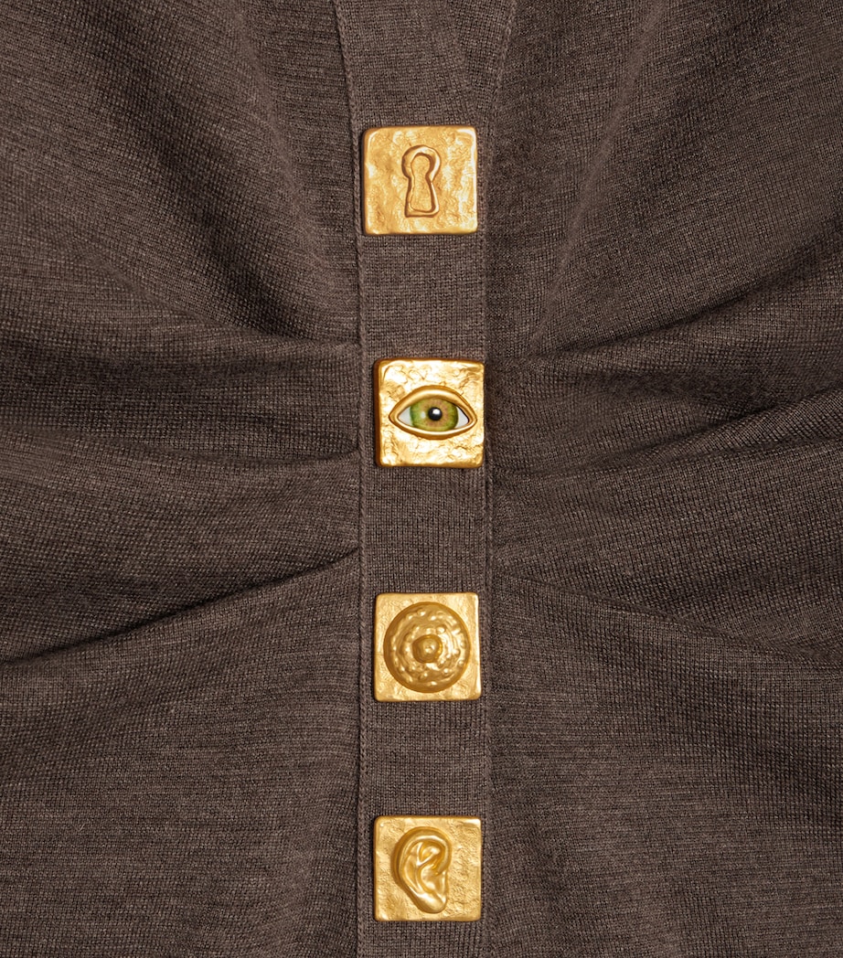 Schiaparelli Womens Wool Draped Cardigan Brown Image 6