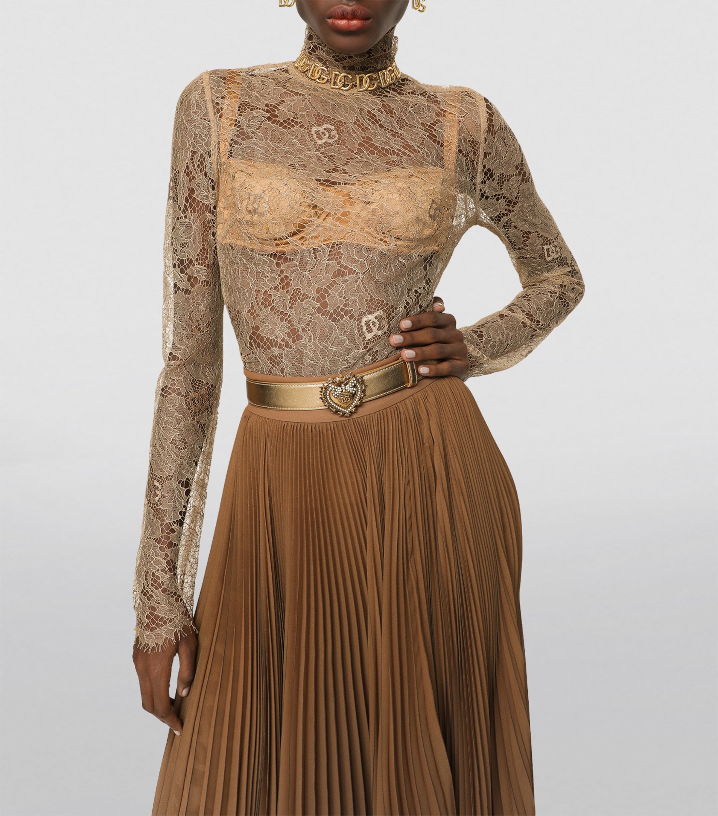 Dolce&Gabbana Womens Lace DG Logo Top Sand Image 3