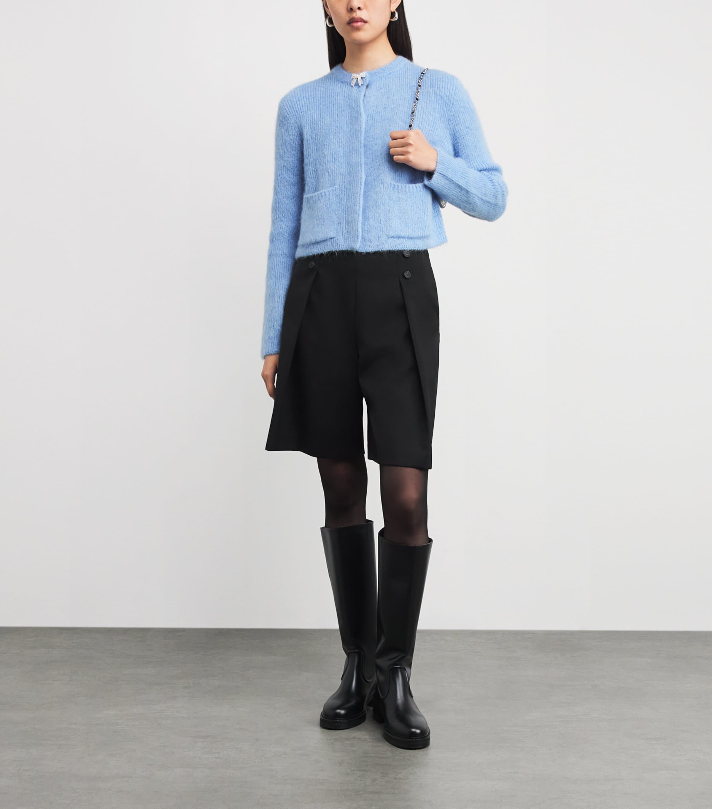 Cropped Bow Cardigan BLUE SKY Image 2