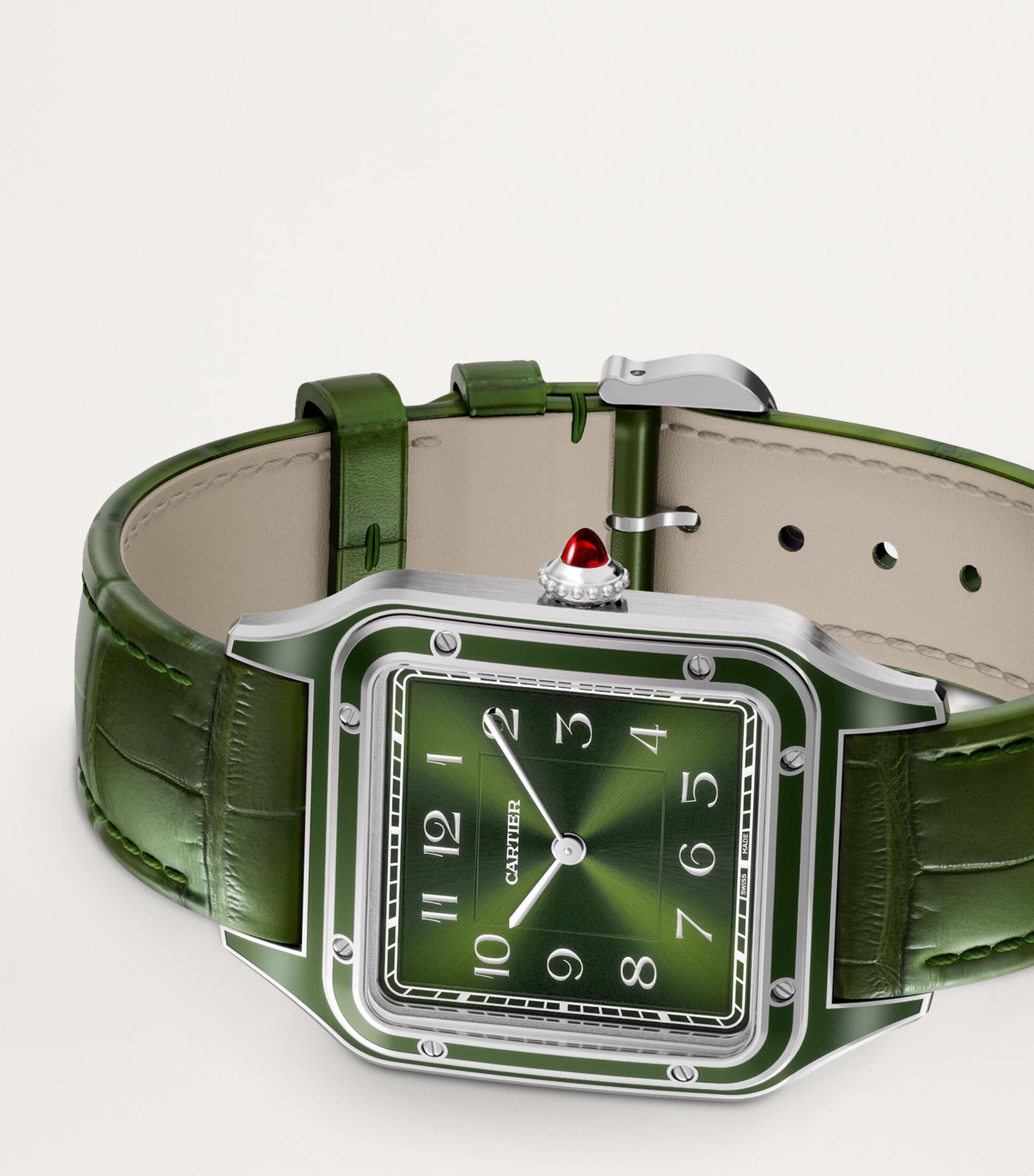 Large Platinum and Ruby Santos-Dumont Watch 43.5mm PLATINUM Image 2