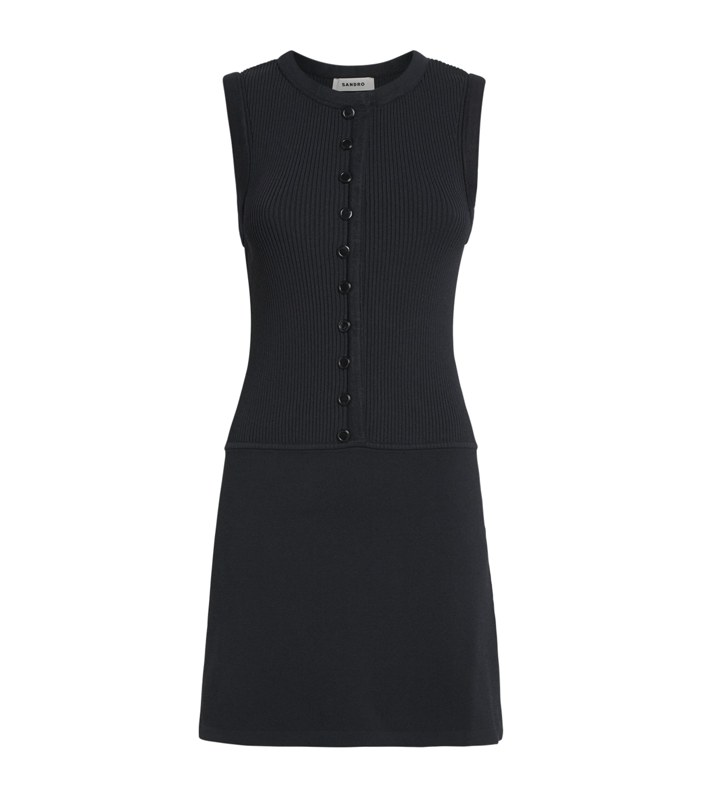 Sandro Ribbed A-line Mini Dress In Black
