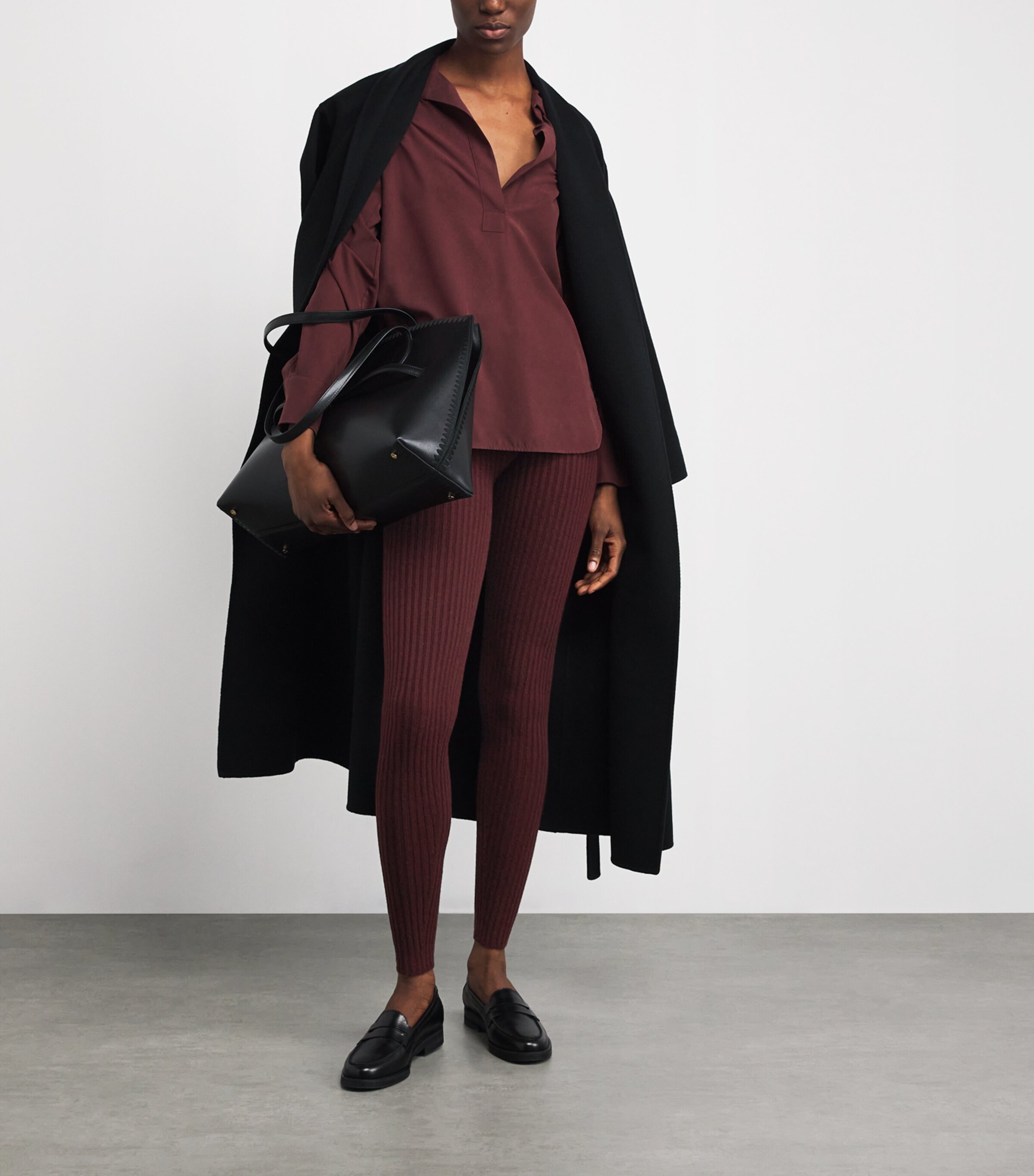 Wool-Blend Rib-Knit Leggings CHERRY Image 2