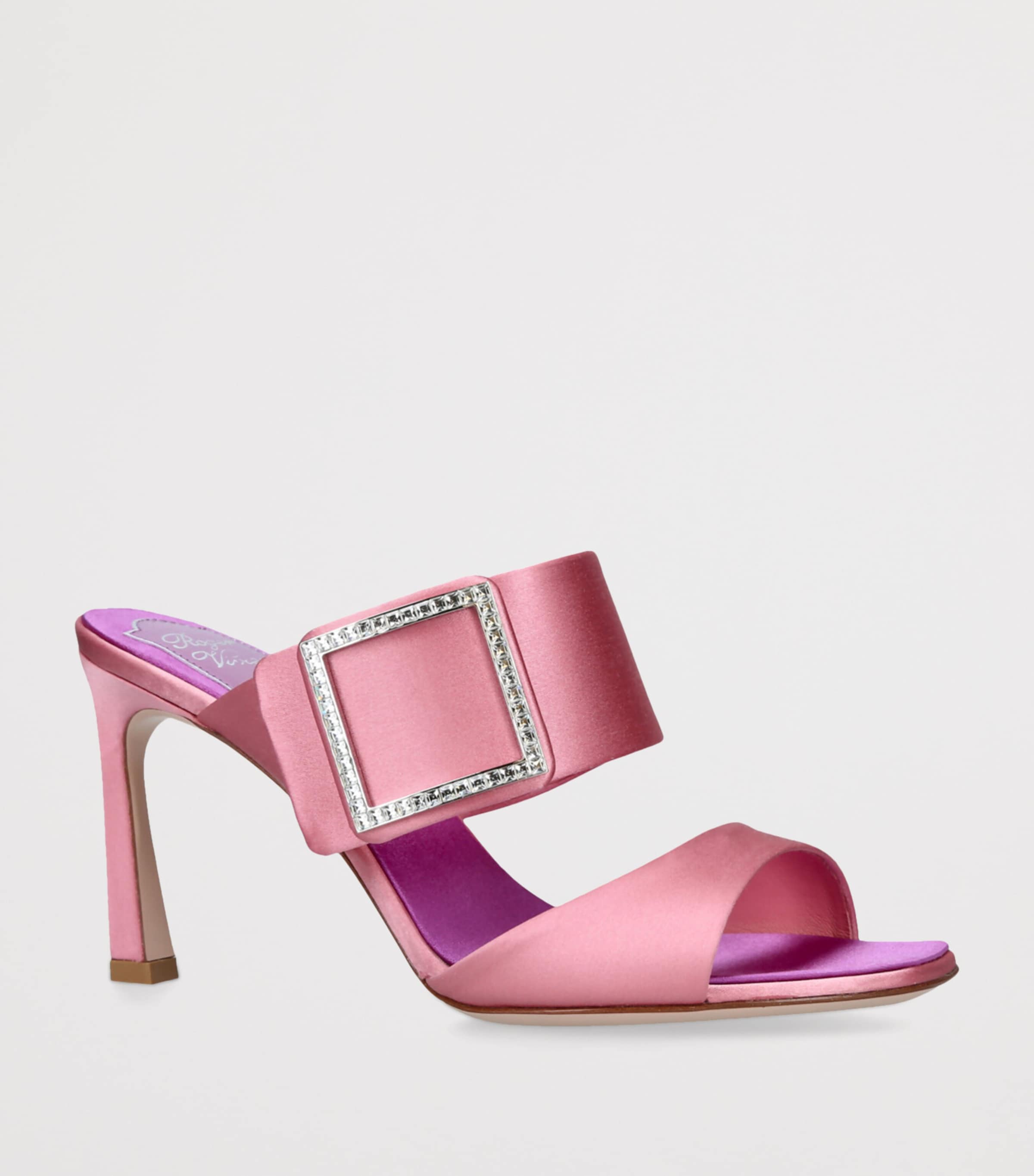Roger Vivier Satin Trompette Wide-Strap Mules 85 Pink Image 3