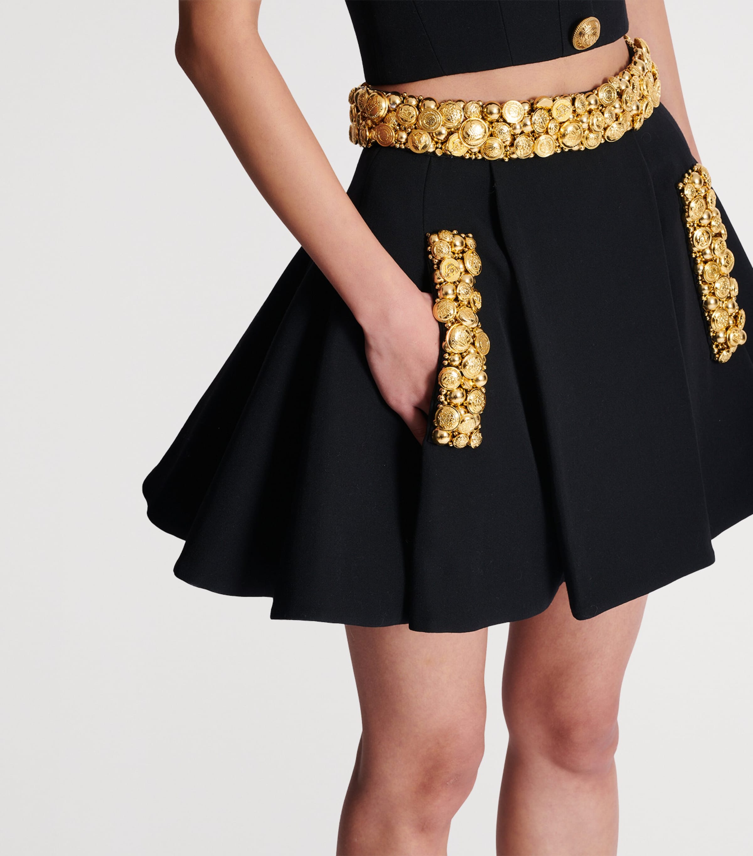 ミニスカート Balmain Pleated Black Skater Skirt BALMAIN pleated mini skirt with snail Black Balmain