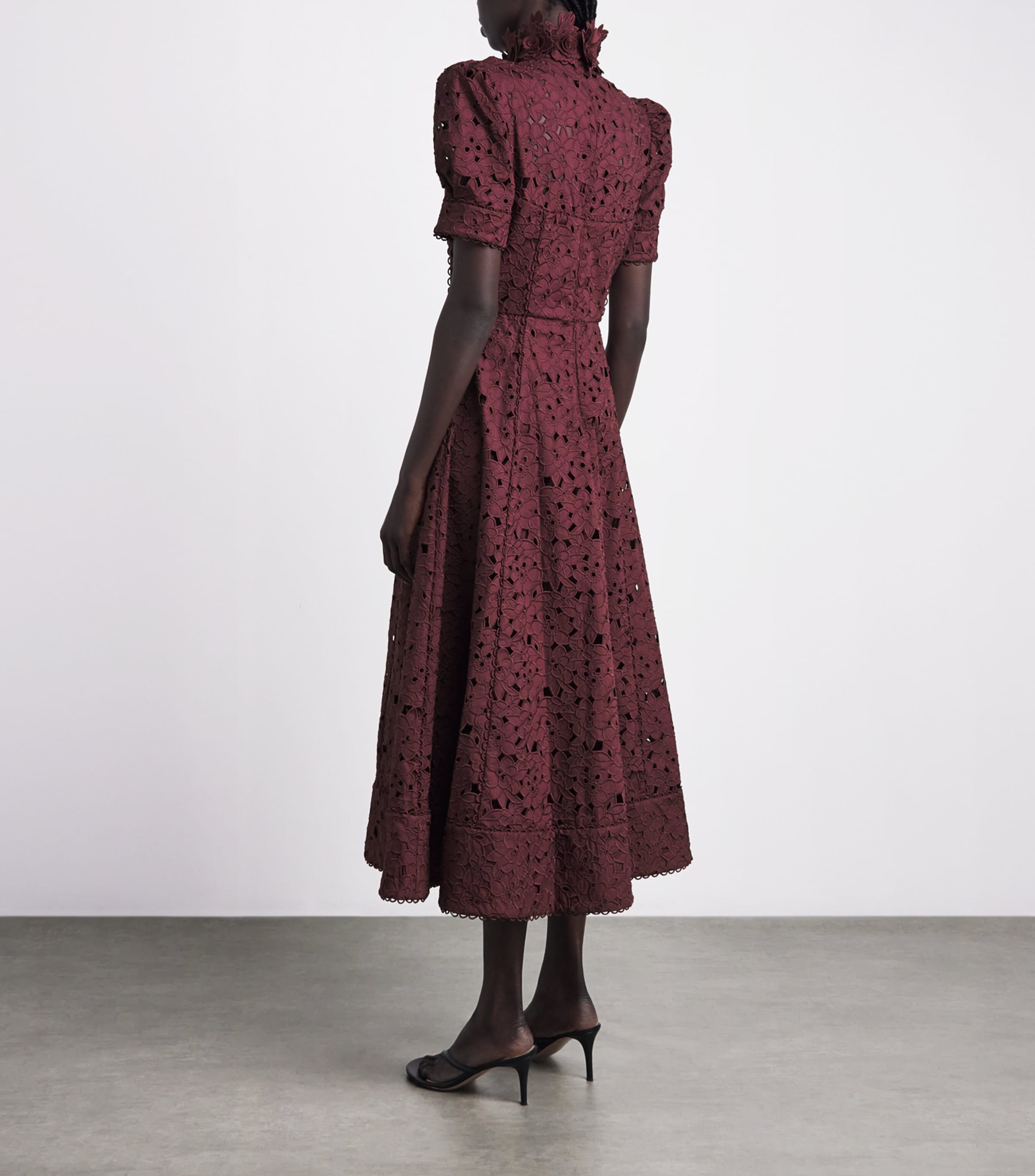 Rebecca Vallance Womens Cotton Broderie Anglaise Kitsu Midi Dress Merlot Image 4