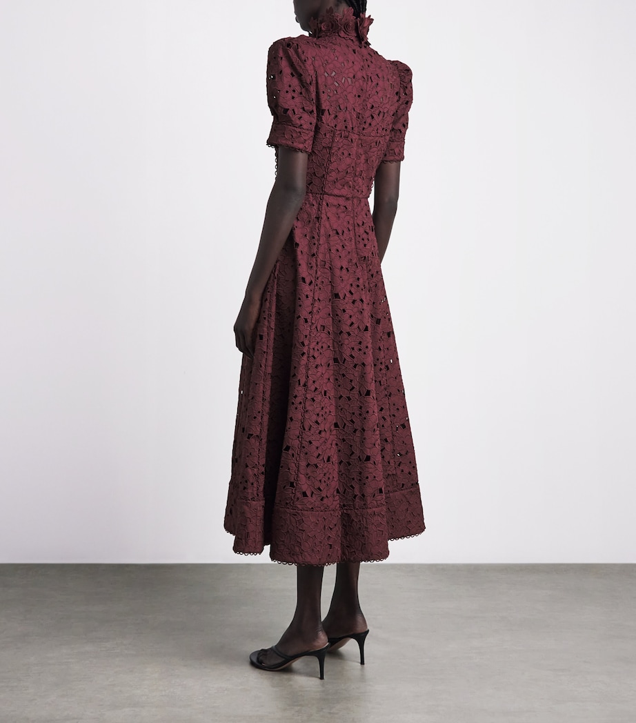 Rebecca Vallance Womens Cotton Broderie Anglaise Kitsu Midi Dress Merlot Image 4