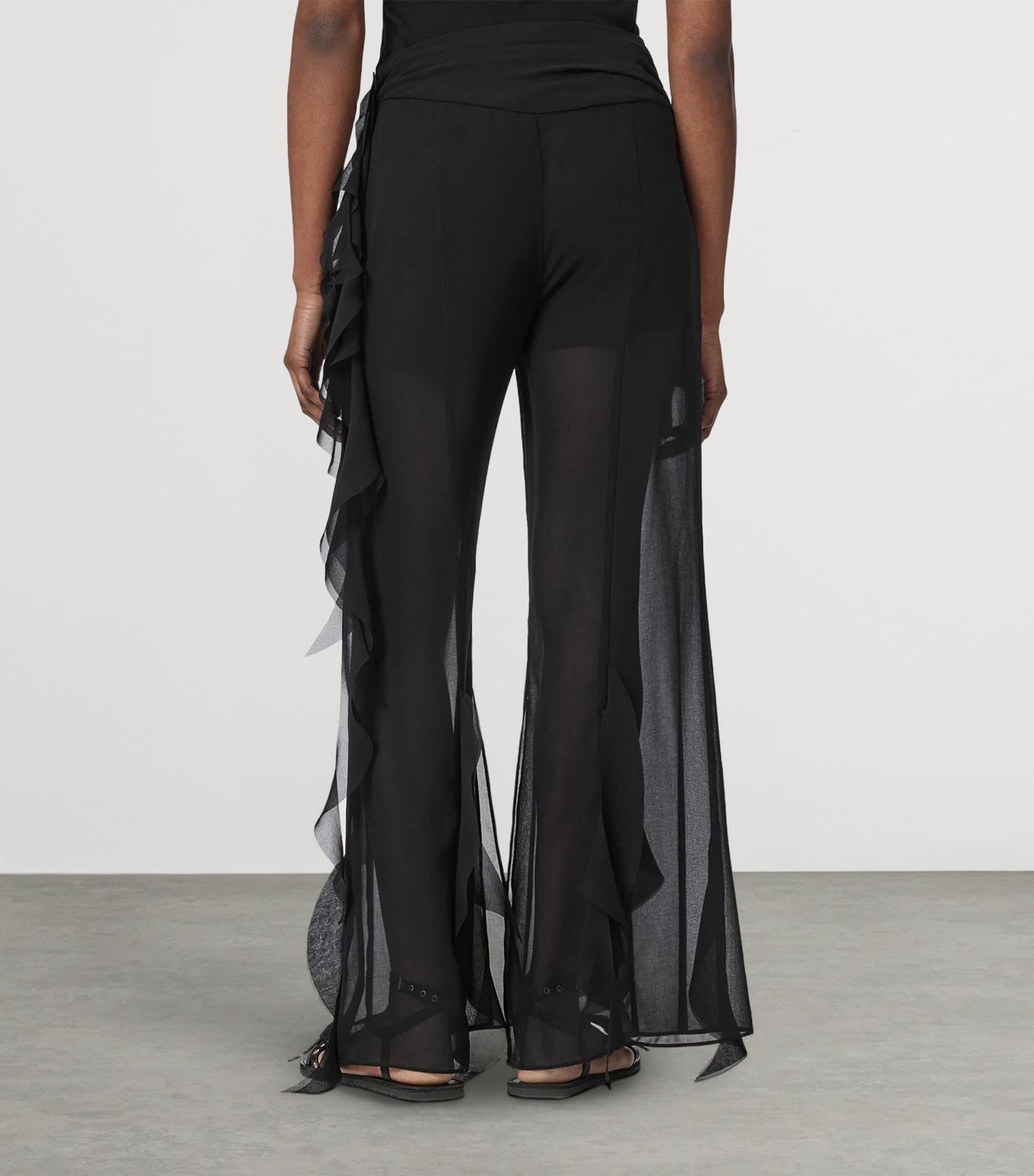 AllSaints Womens Frill-Trim Minna Trousers Black Image 4
