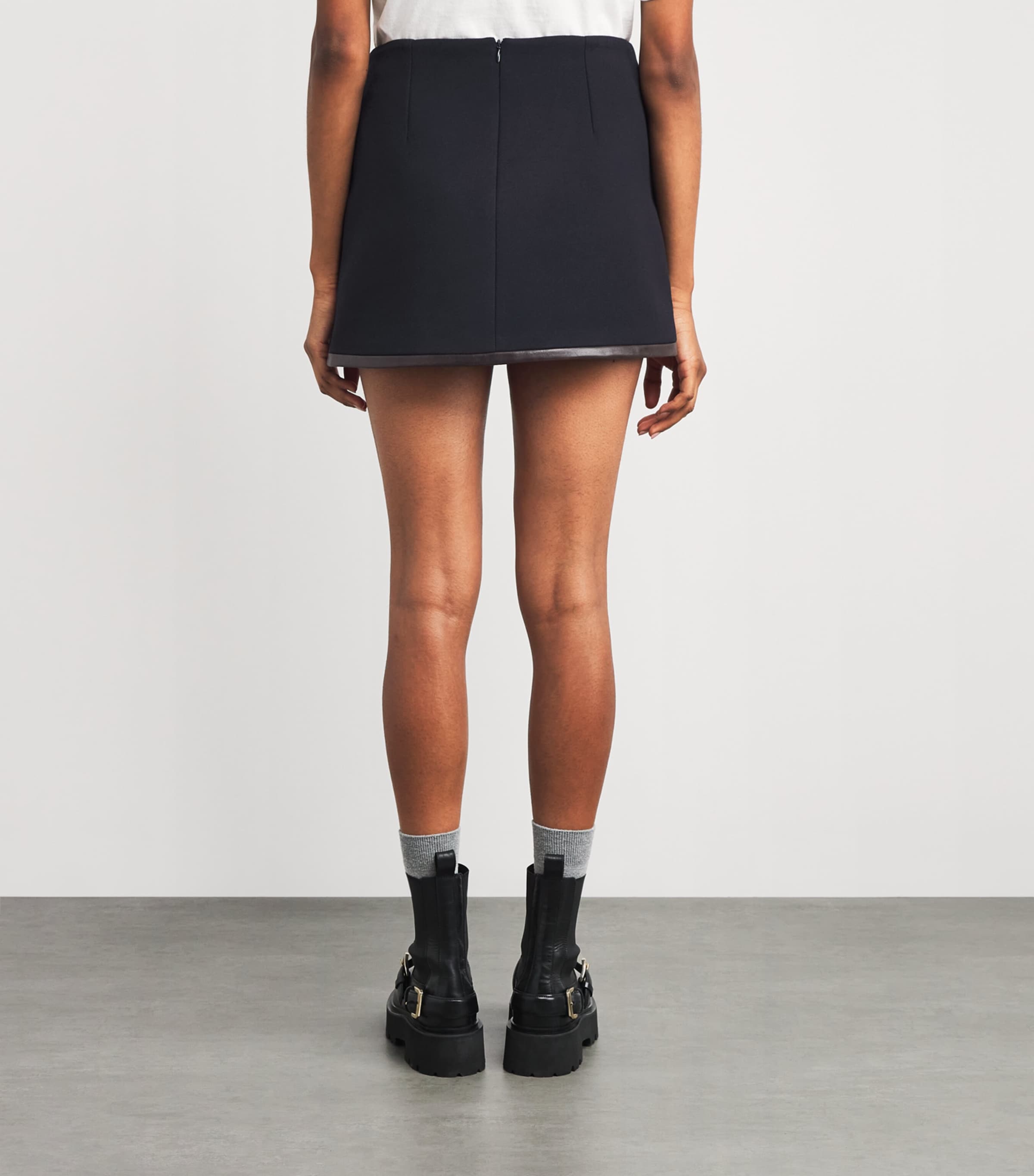 Leather-Detail Mini Skirt NAVY BLUE Image 4