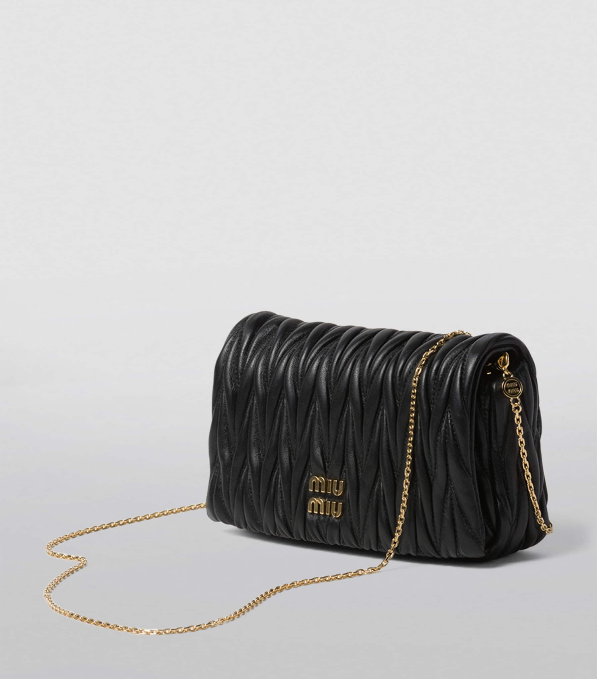 Miu Miu Black Mini Leather Matelassé Shoulder Bag | Harrods UK