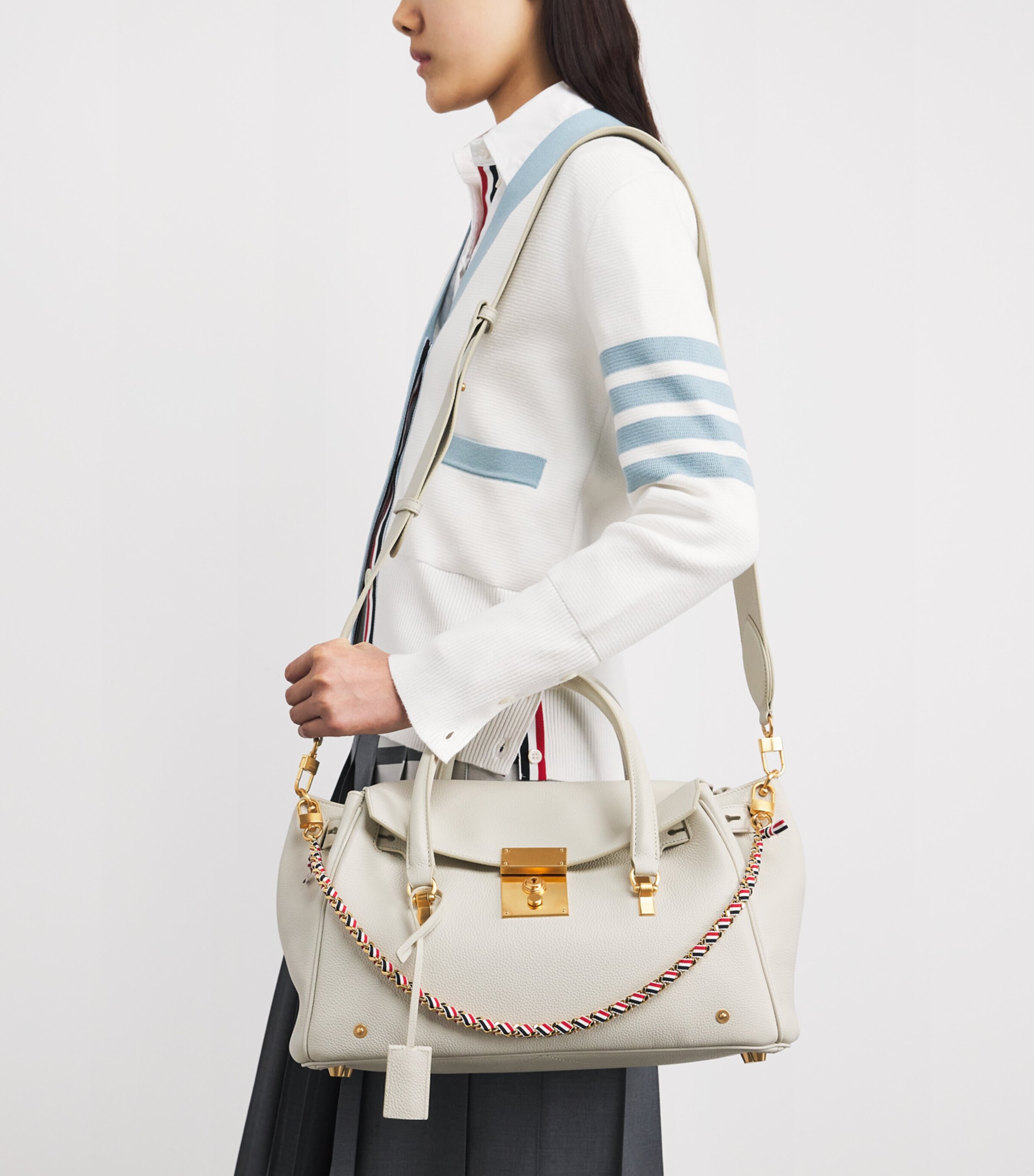 Thom Browne Grain Leather Bolton Top-Handle Bag Off White Image 4