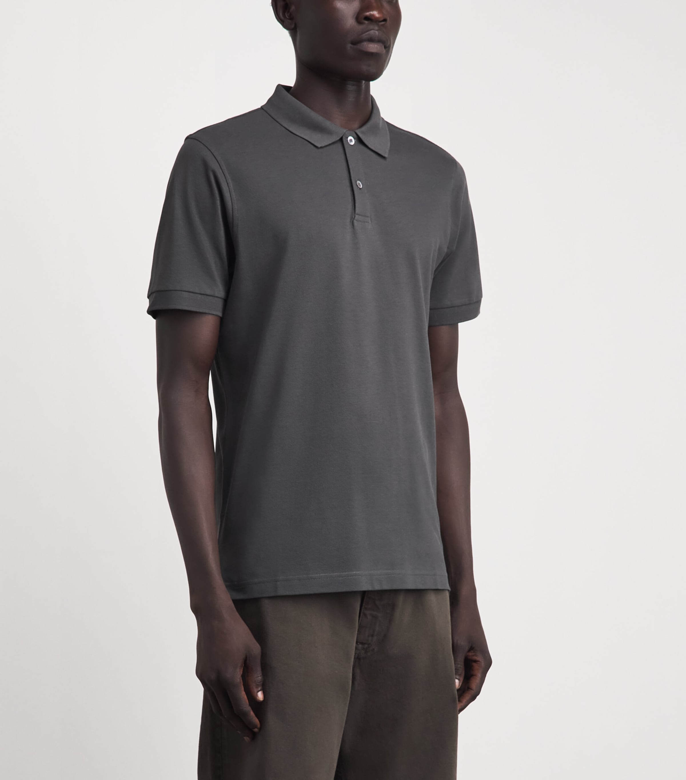 Sunspel Mens Supima Cotton Polo Shirt Anthracite Image 4