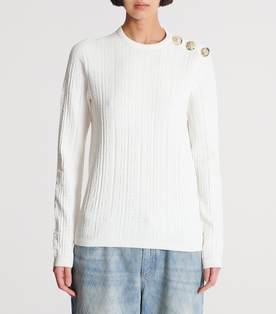 Button-Trim Monogram Sweater 0KA NATUREL Image 7