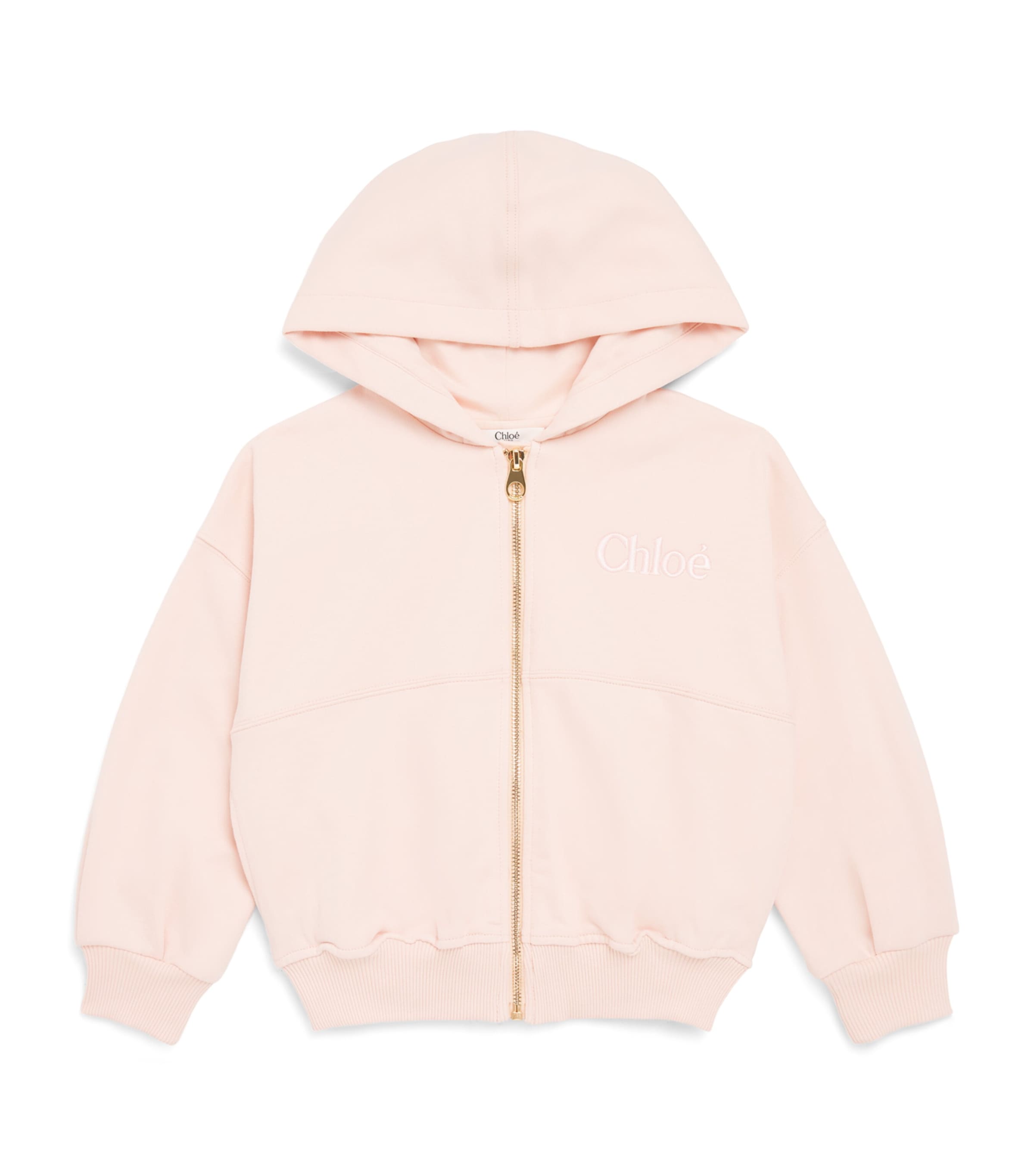 Chloé Kids Cotton Logo Zip-Up Hoodie (4-14 Years) Pink Image 1