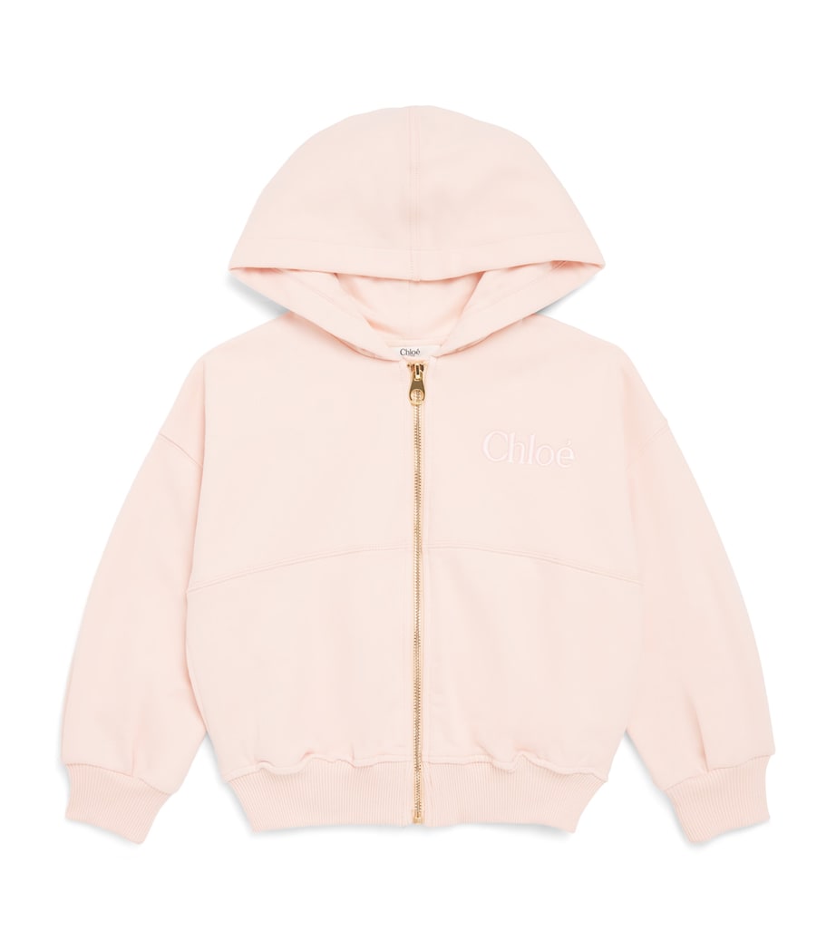 Chloé Kids Cotton Logo Zip-Up Hoodie (4-14 Years) Pink Image 1
