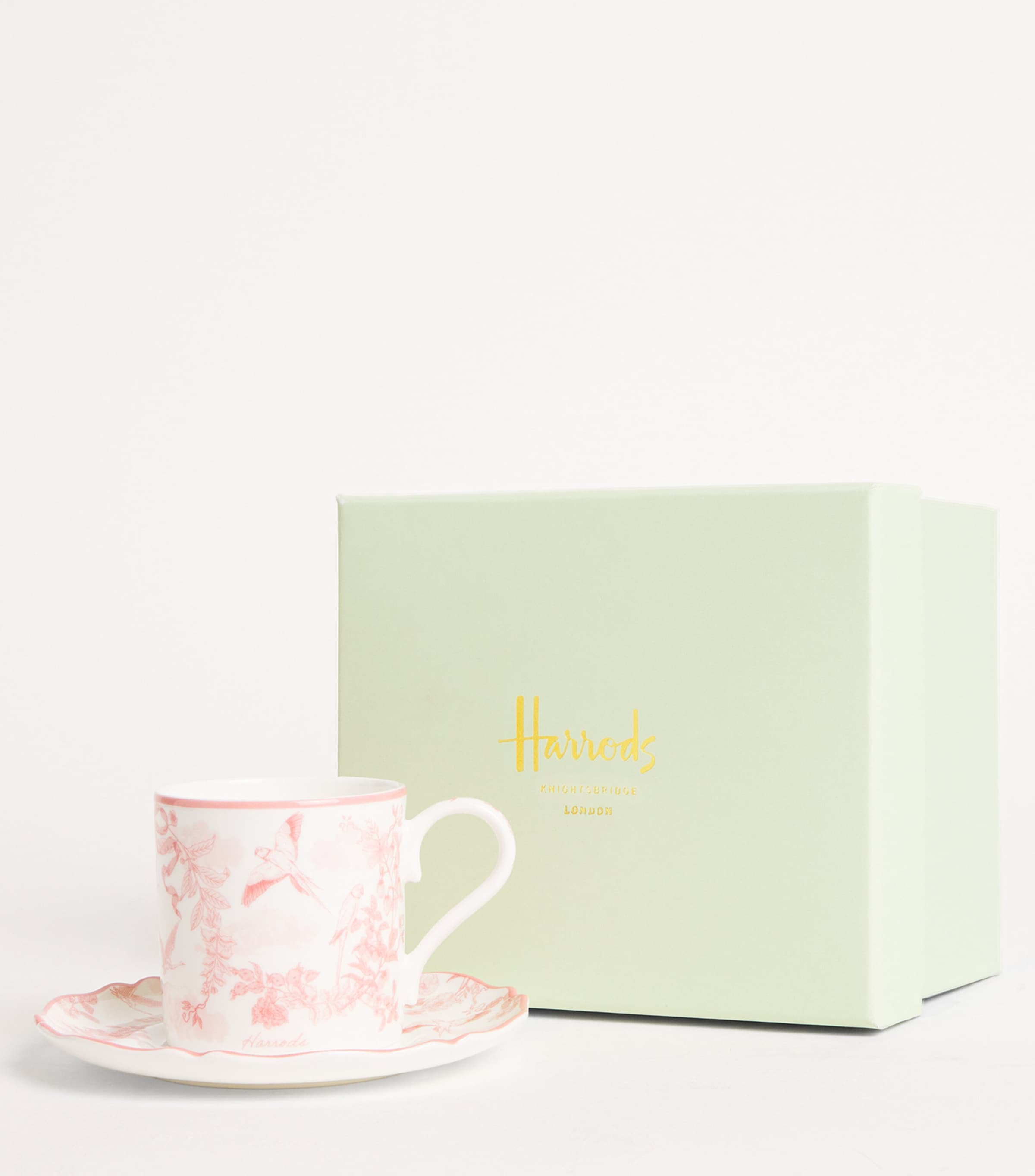 Harrods Fine Bone China Toile Espresso Cup and Saucer Pink Image 2