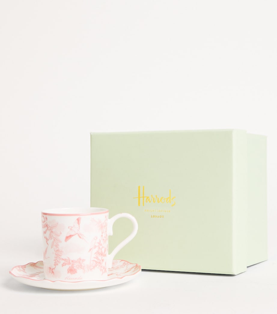 Harrods Fine Bone China Toile Espresso Cup and Saucer Pink Image 2
