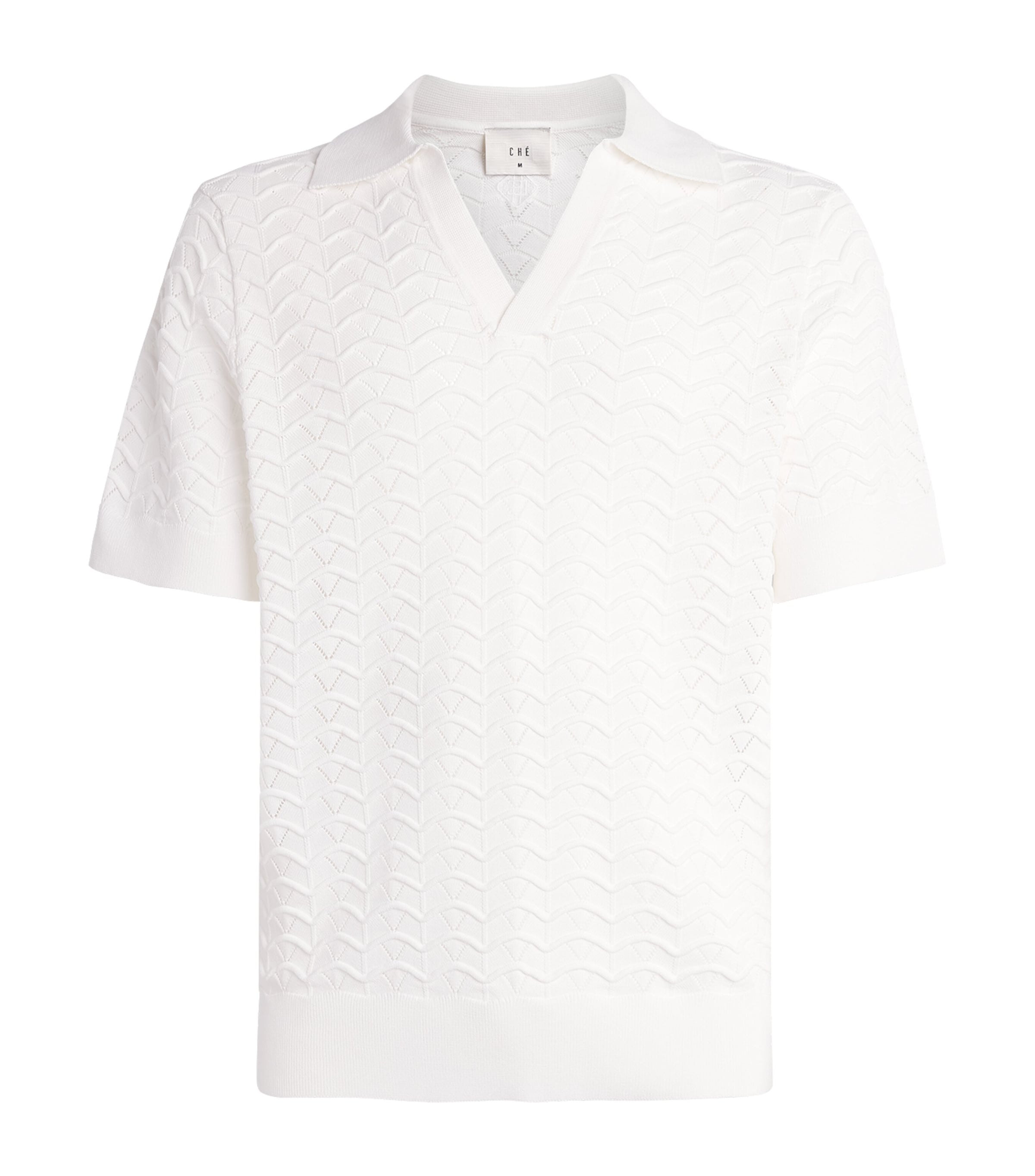 CHÉ Mens Ripple Knitted Polo Shirt White Image 1