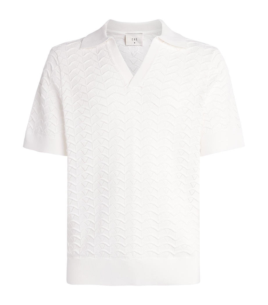 CHÉ Mens Ripple Knitted Polo Shirt White Image 1