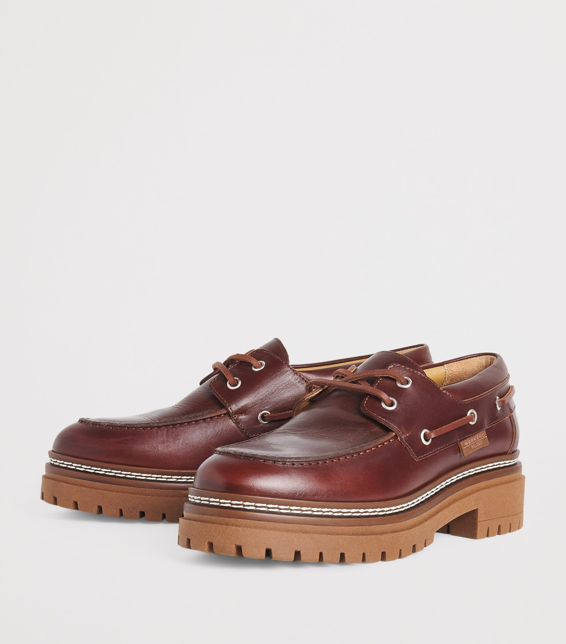 Leather Heeled Boat Shoes TOBACCO Image 3