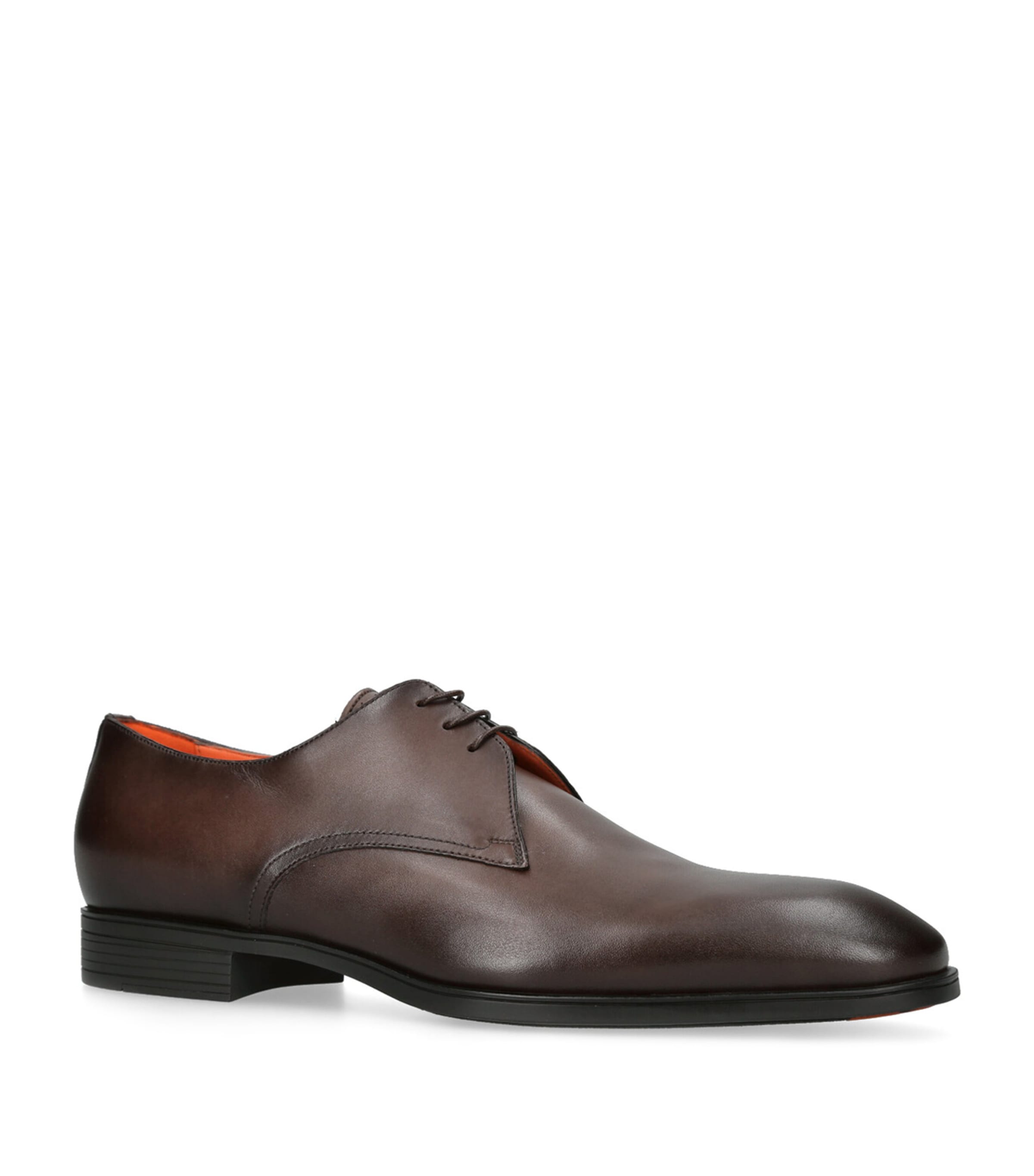 Shop Santoni Leather Simon Derby Shoes In Beige