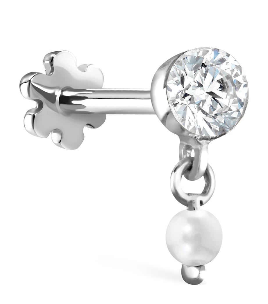 Maria Tash Invisible Set Diamond and Pearl Dangle Threaded Stud Earring (3mm / 2mm) White Gold Image 1