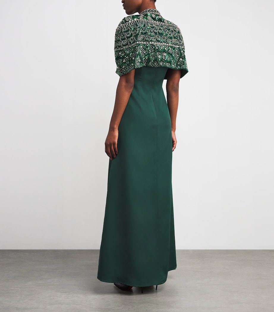 Embellished Cape Beatrice Gown GREEN Image 3