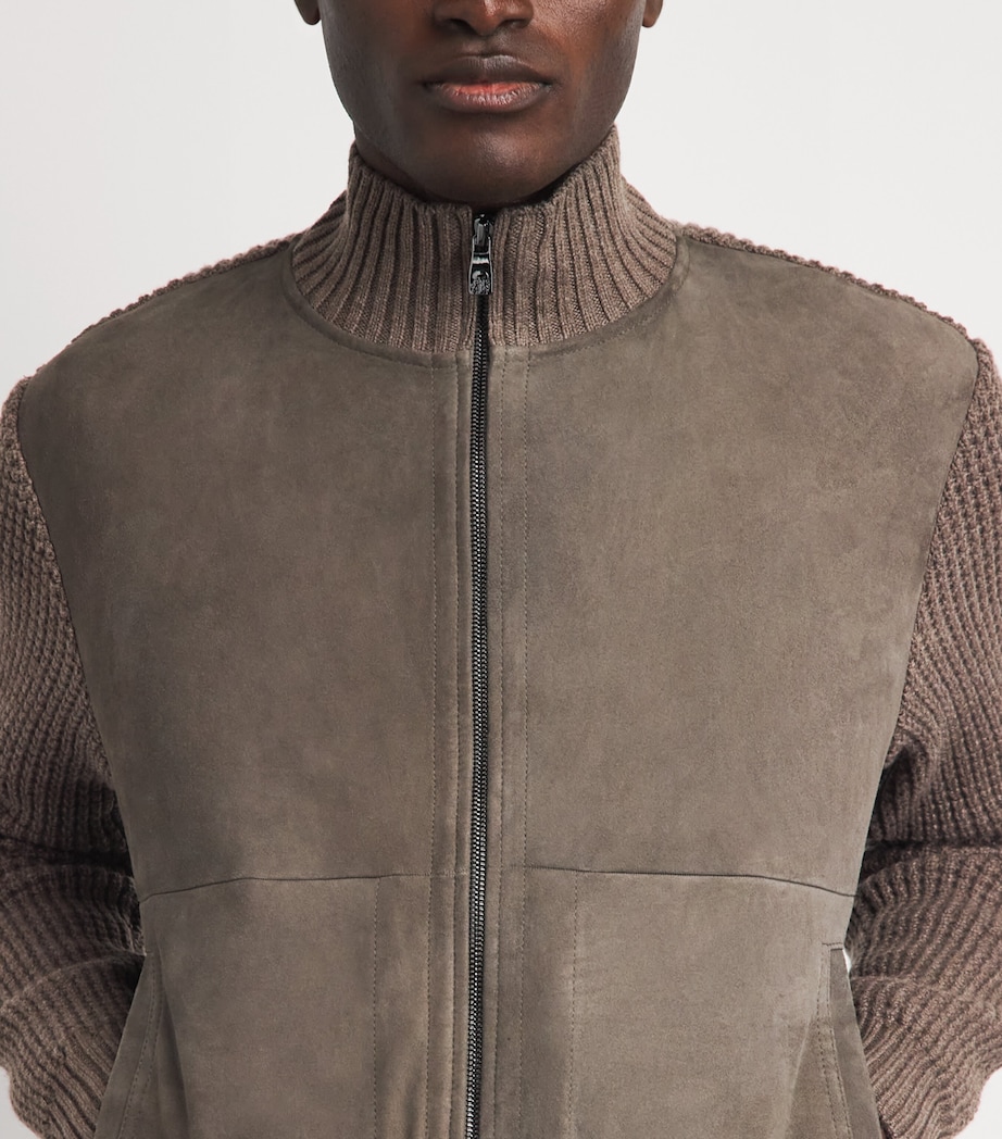 Corneliani Mens Wool-Suede Hybrid Jacket Brick Brown Image 3