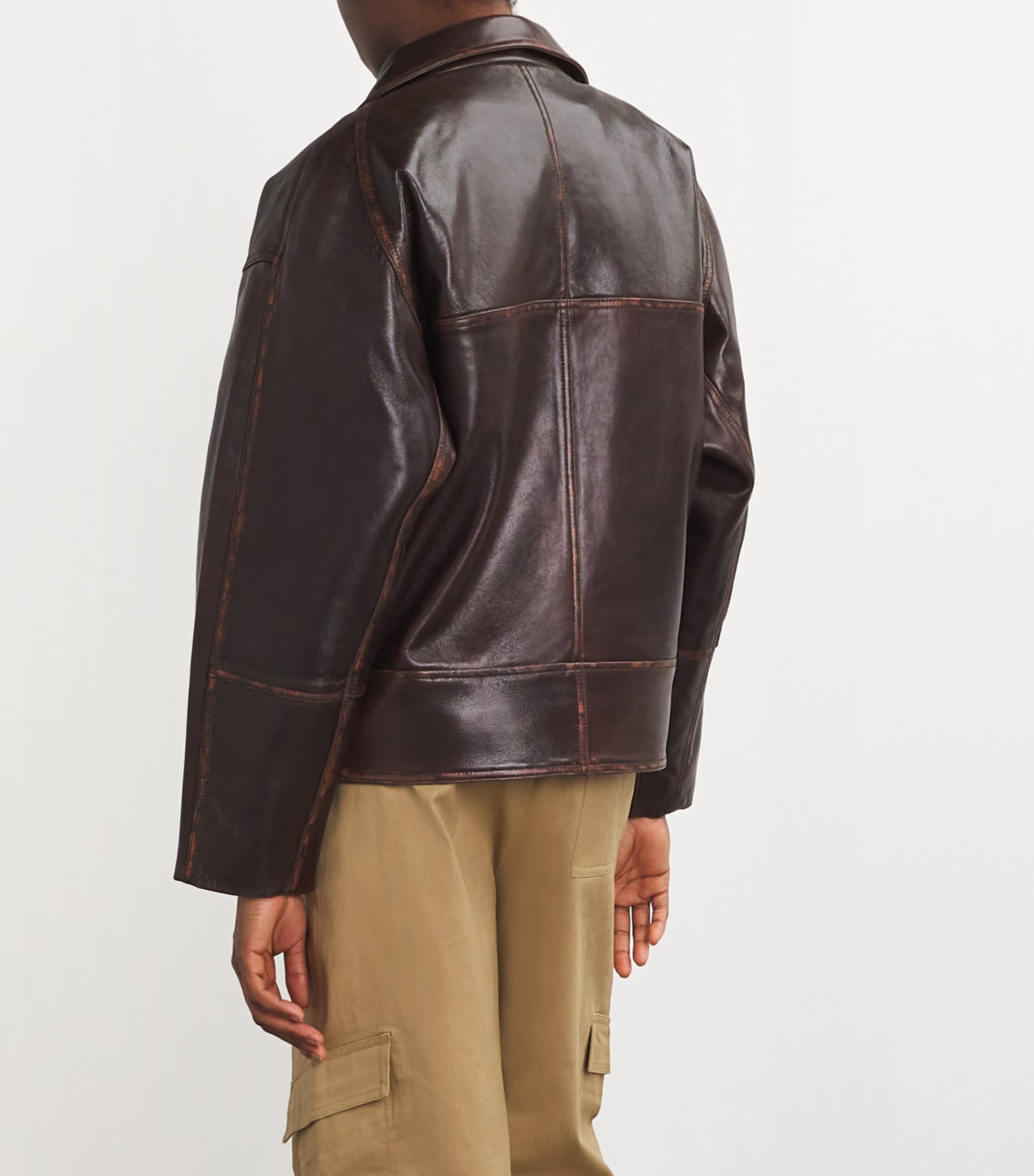 Sandro Paris Womens Double-Breasted Leather Jacket Brown Image 4